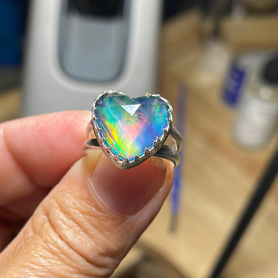 Aurora Opal Heart Ring size 9