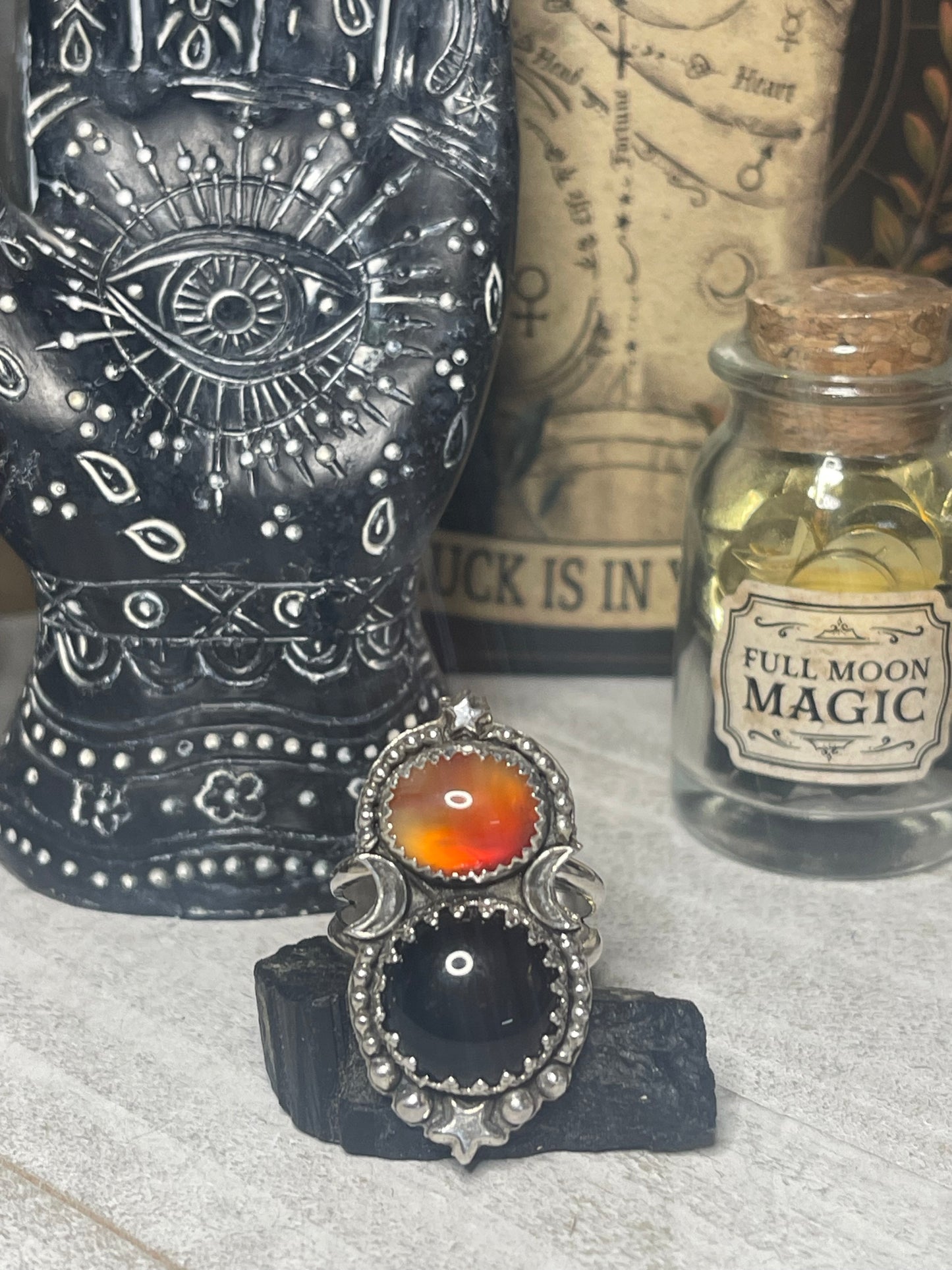 Carnelian & Onyx Celestial Ring size 10 1/2