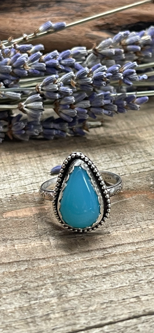Blue Chalcedony teardrop ring size