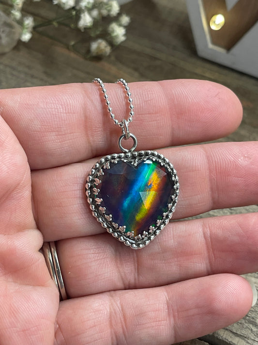 Aurora Opal Rainbow Kiss Heart Necklace