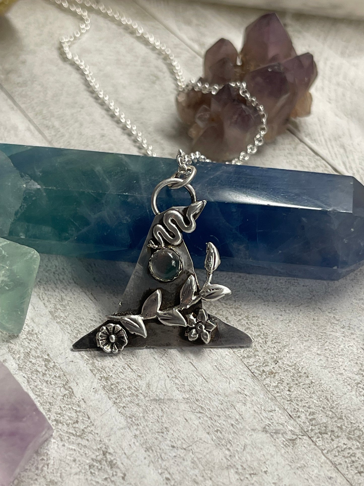 Fluorite Garden Witch hat Necklace