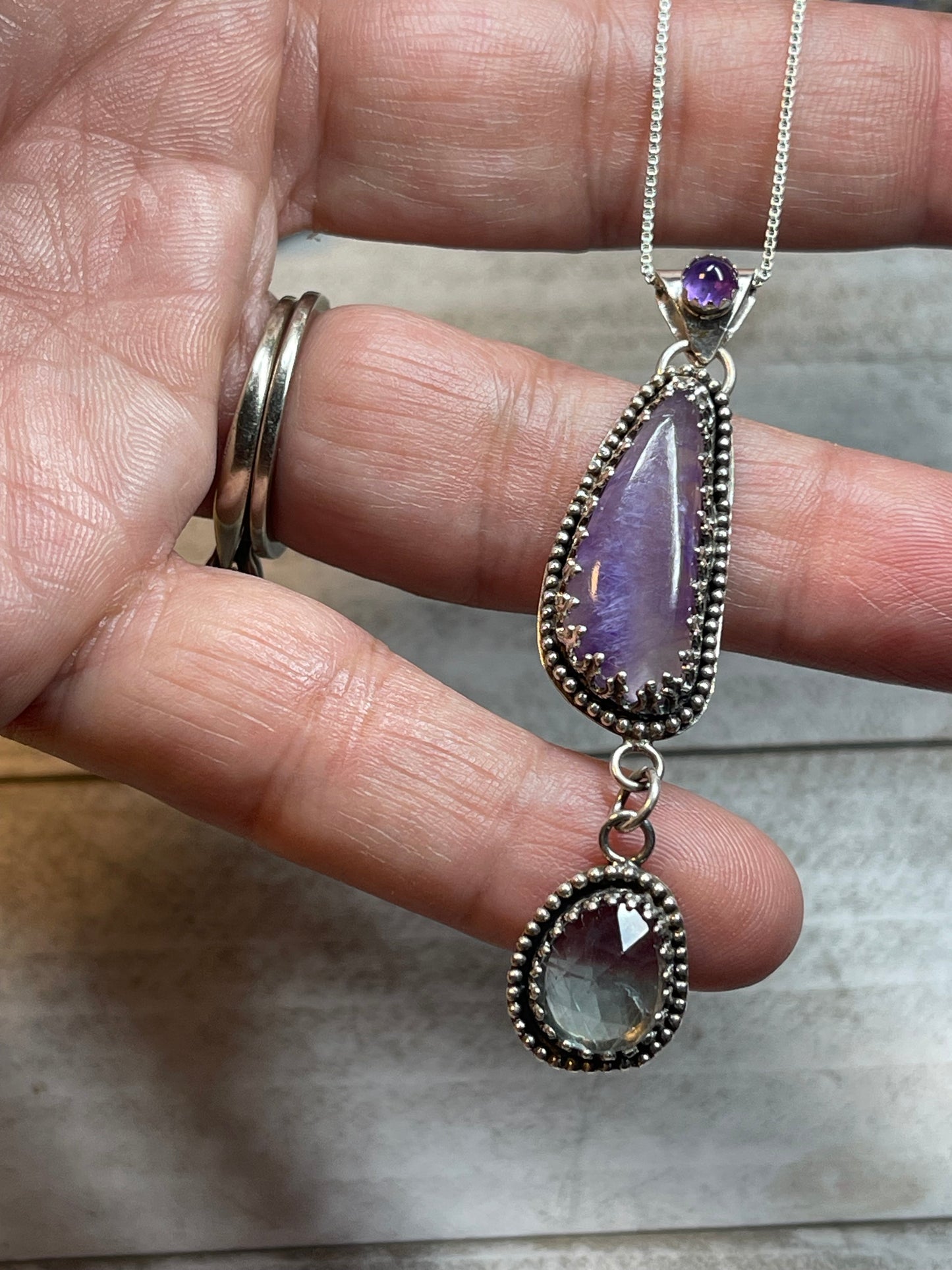 Amethyst, Charoite & Fluorite Necklace