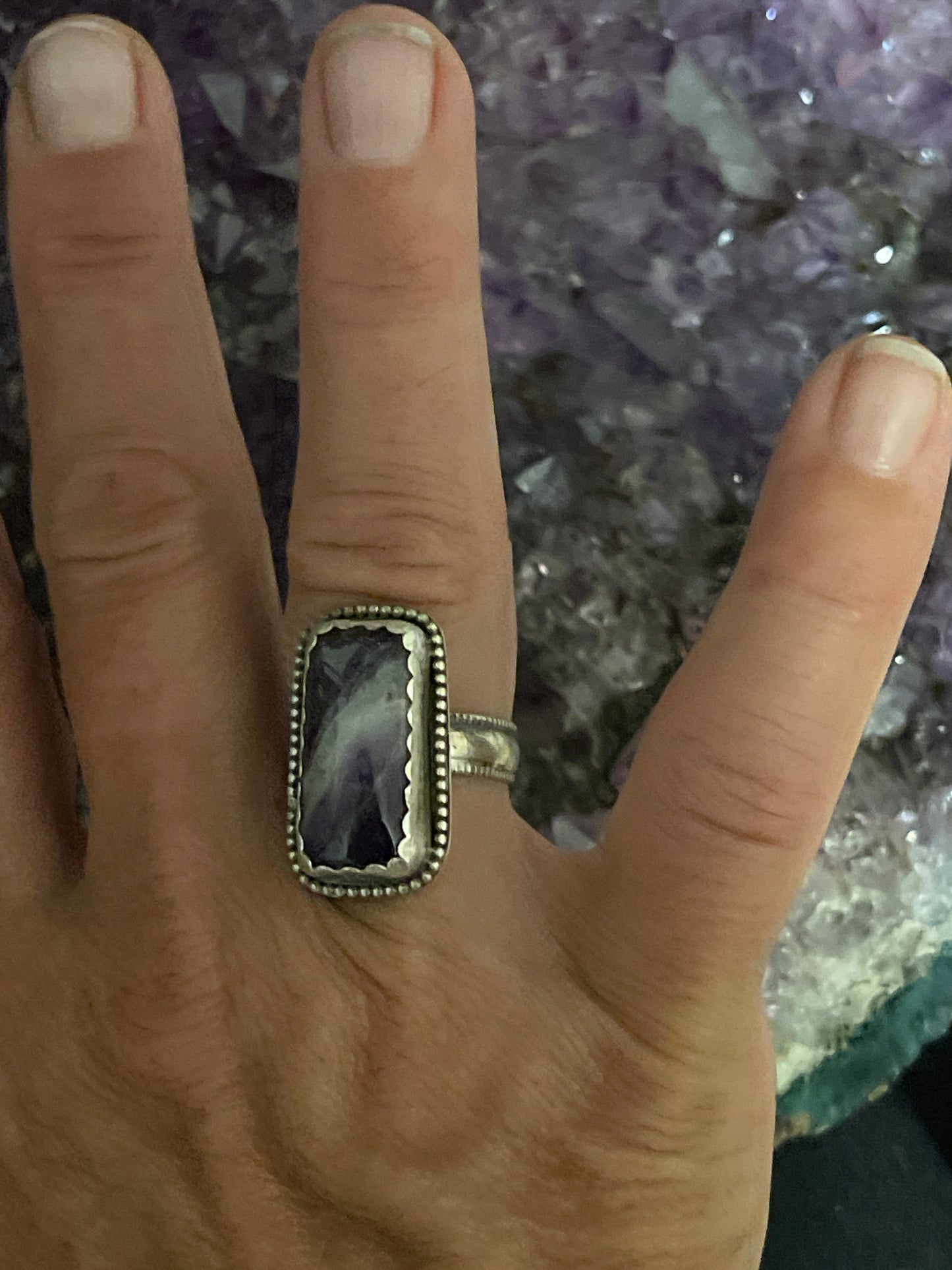 Amethyst Chevron Rectangular Ring Sterling Silver Size 8