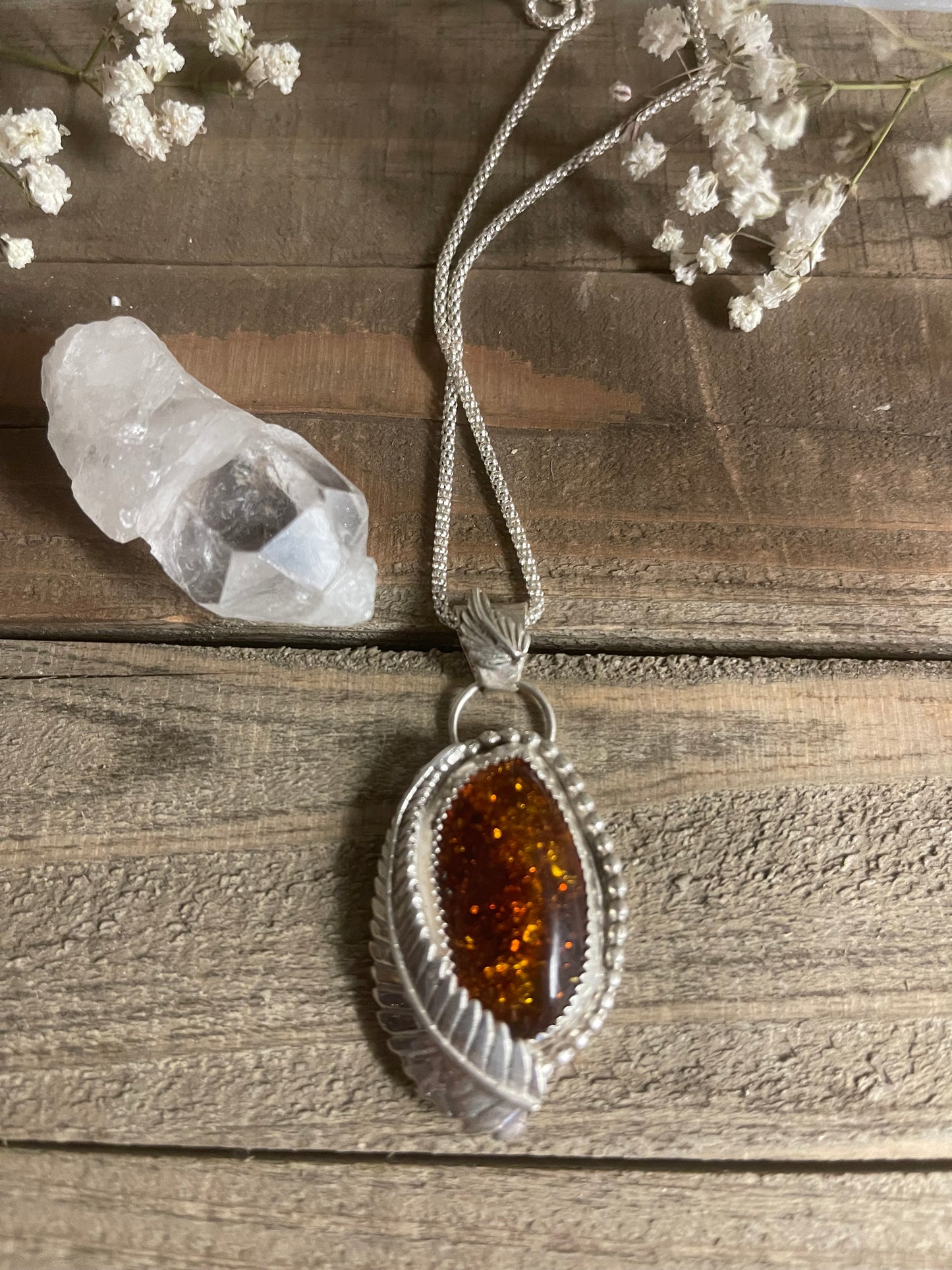 Baltic Amber sterling silver leaf 🍂 Necklace