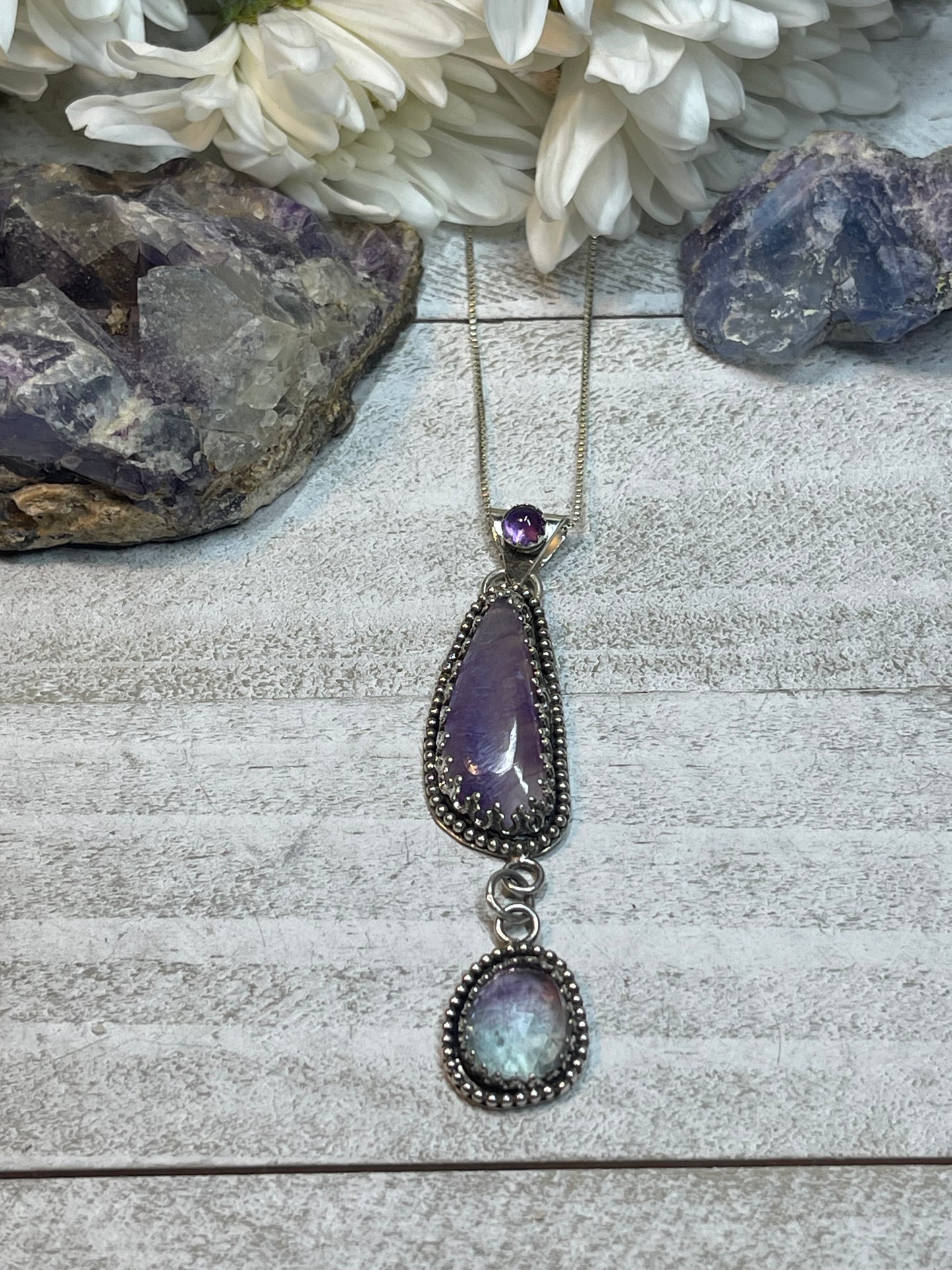 Amethyst, Charoite & Fluorite Necklace