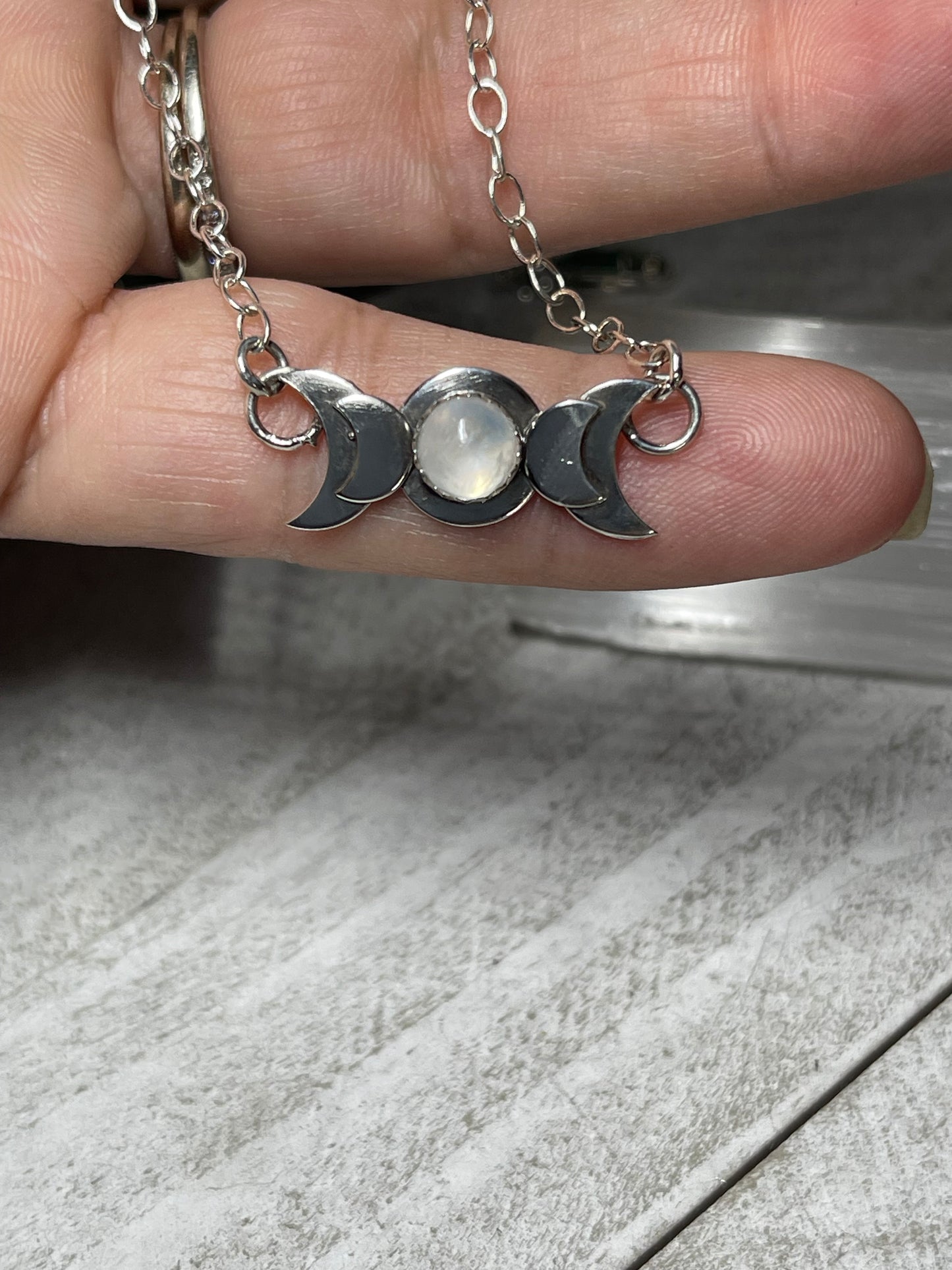 Moonstone Triple Moon Necklace Sterling Silver