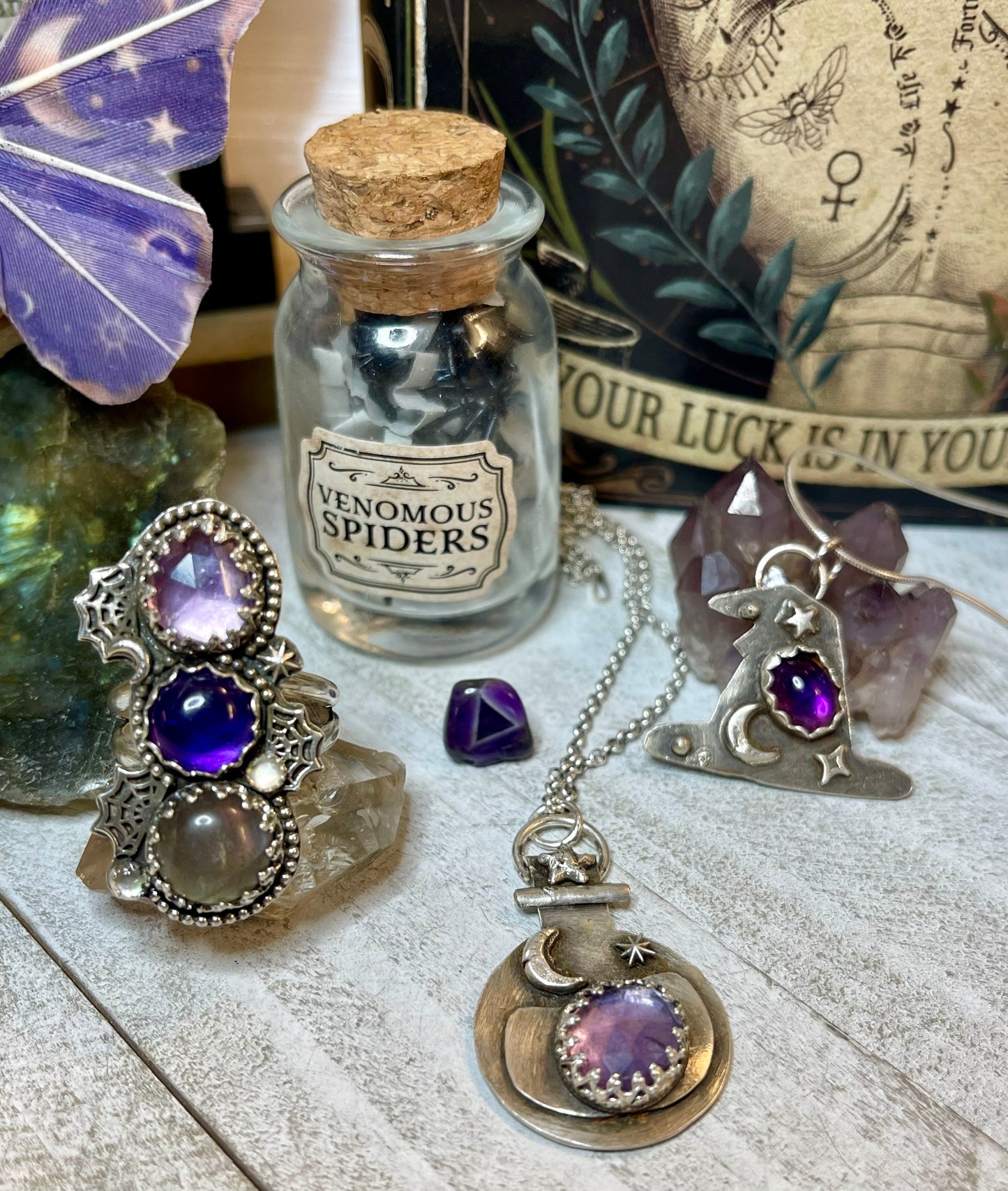 Amethyst Potion Bottle Sterling Silver Necklace