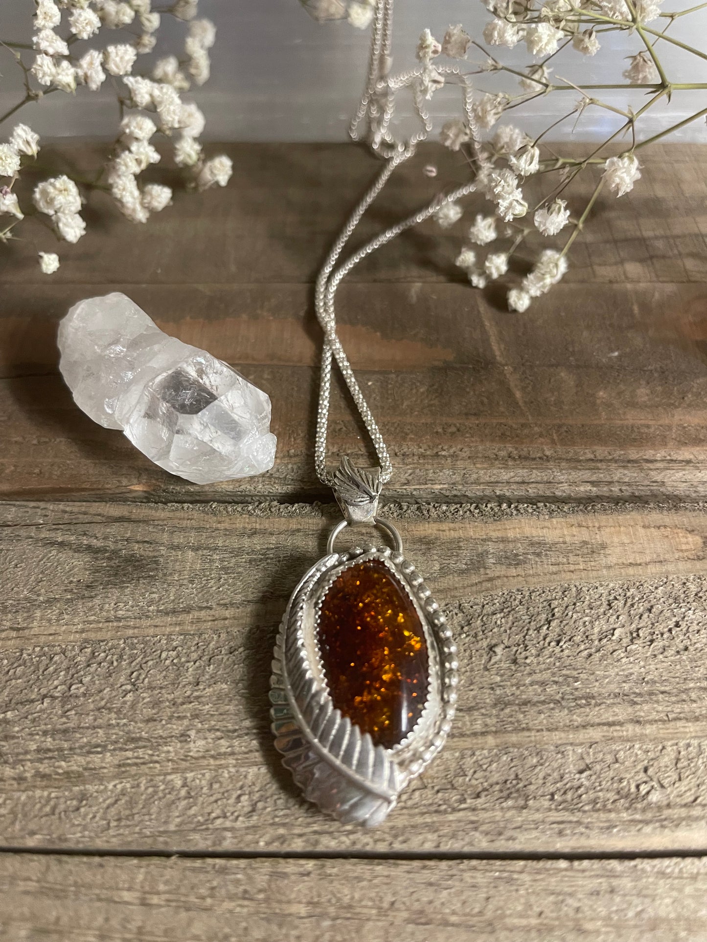 Baltic Amber sterling silver leaf 🍂 Necklace