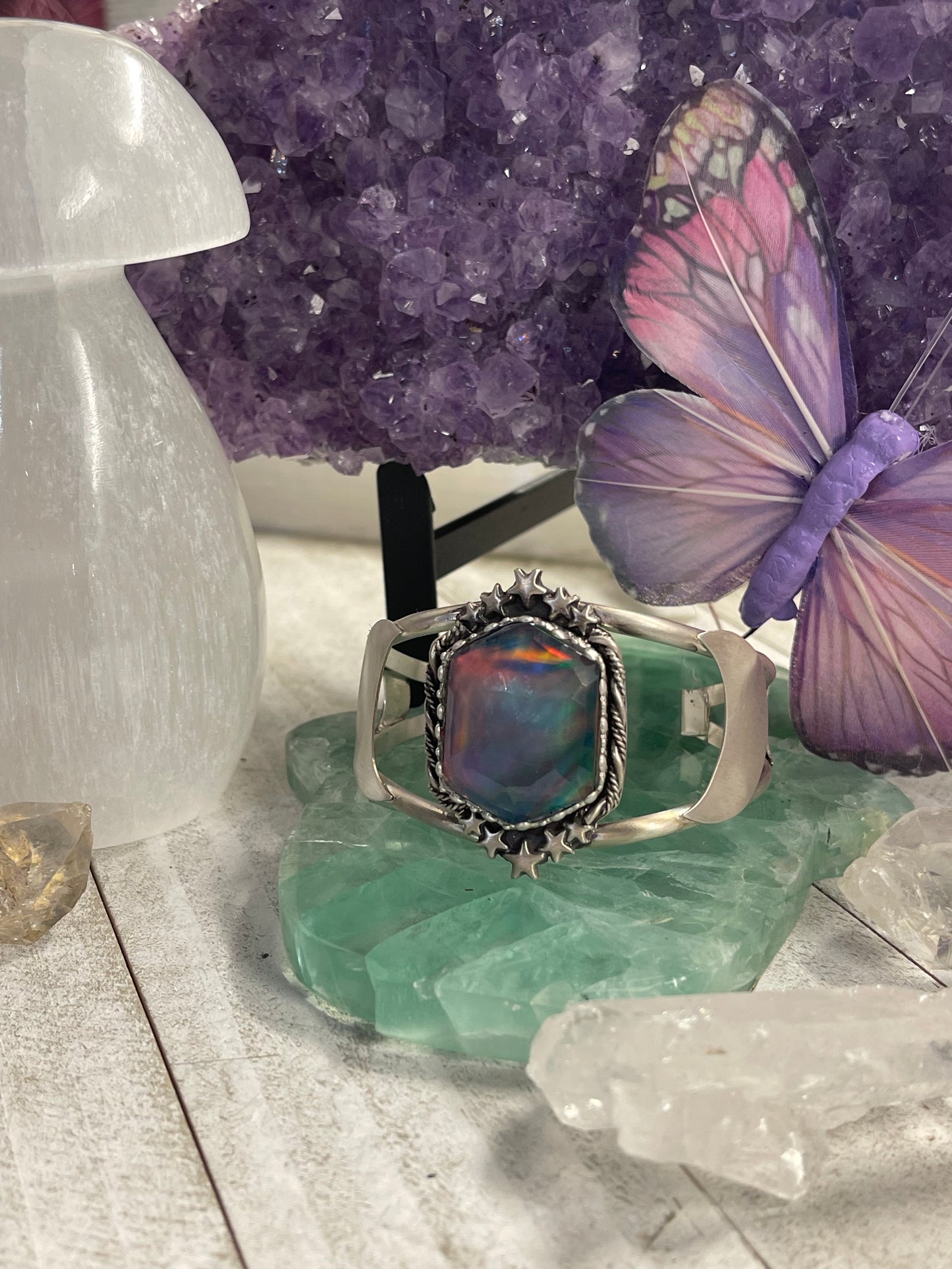 Aurora Opal Celestial Cuff Bracelet
