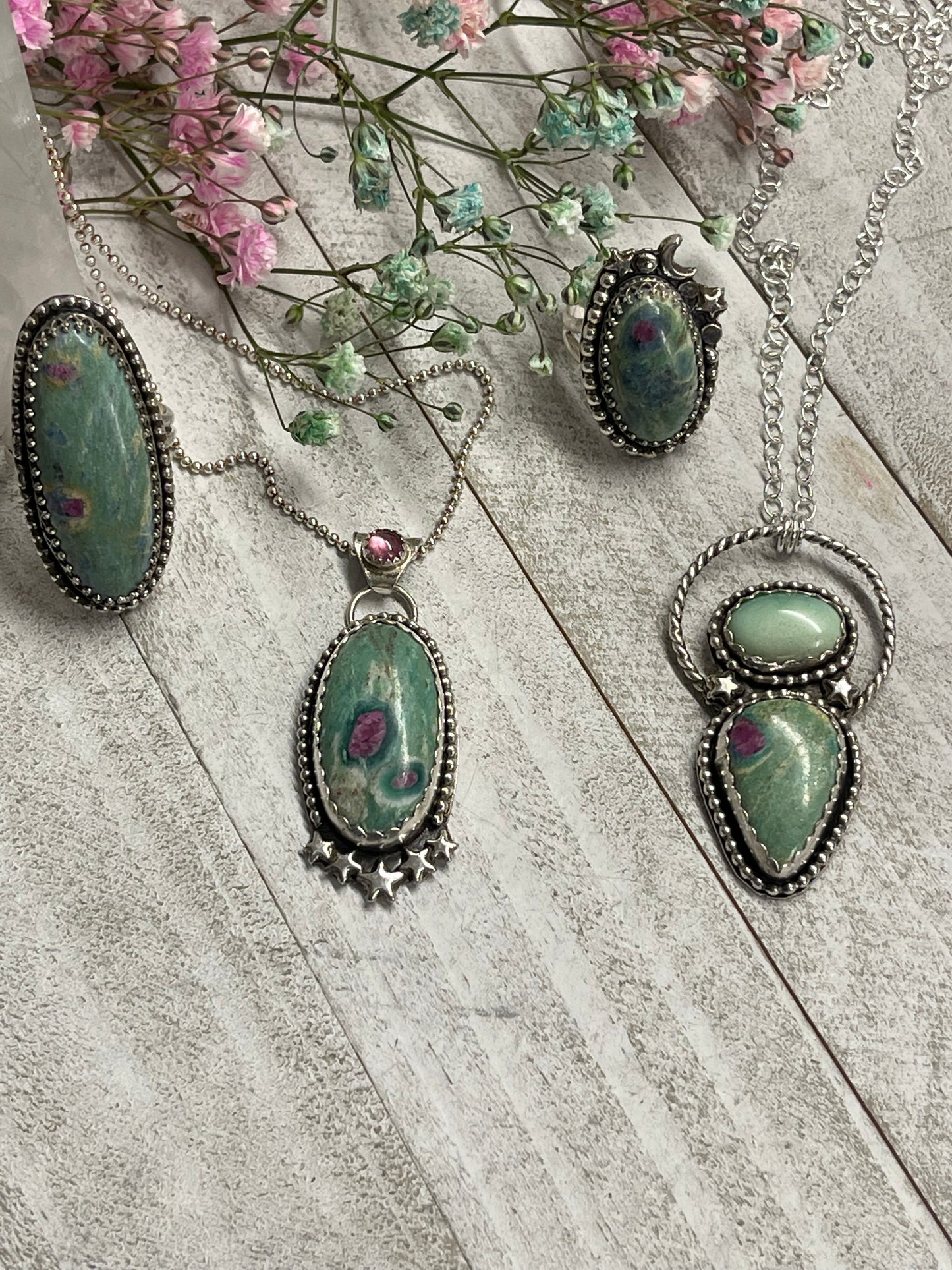 Ruby in Fuschite Necklacewith Pink Tourmaline Bail