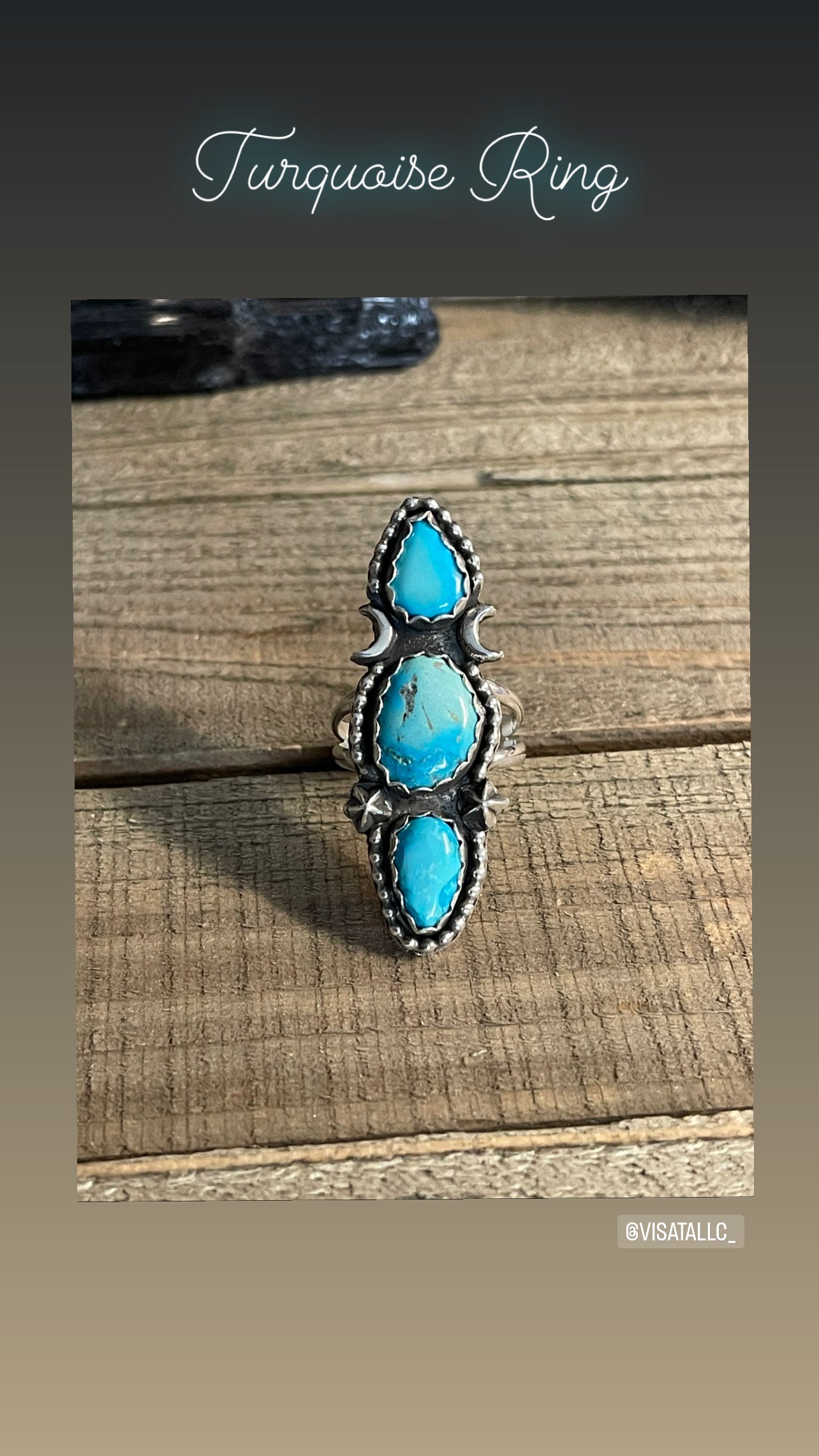 Turquoise Triple stone sterling silver ring size 8 3/4