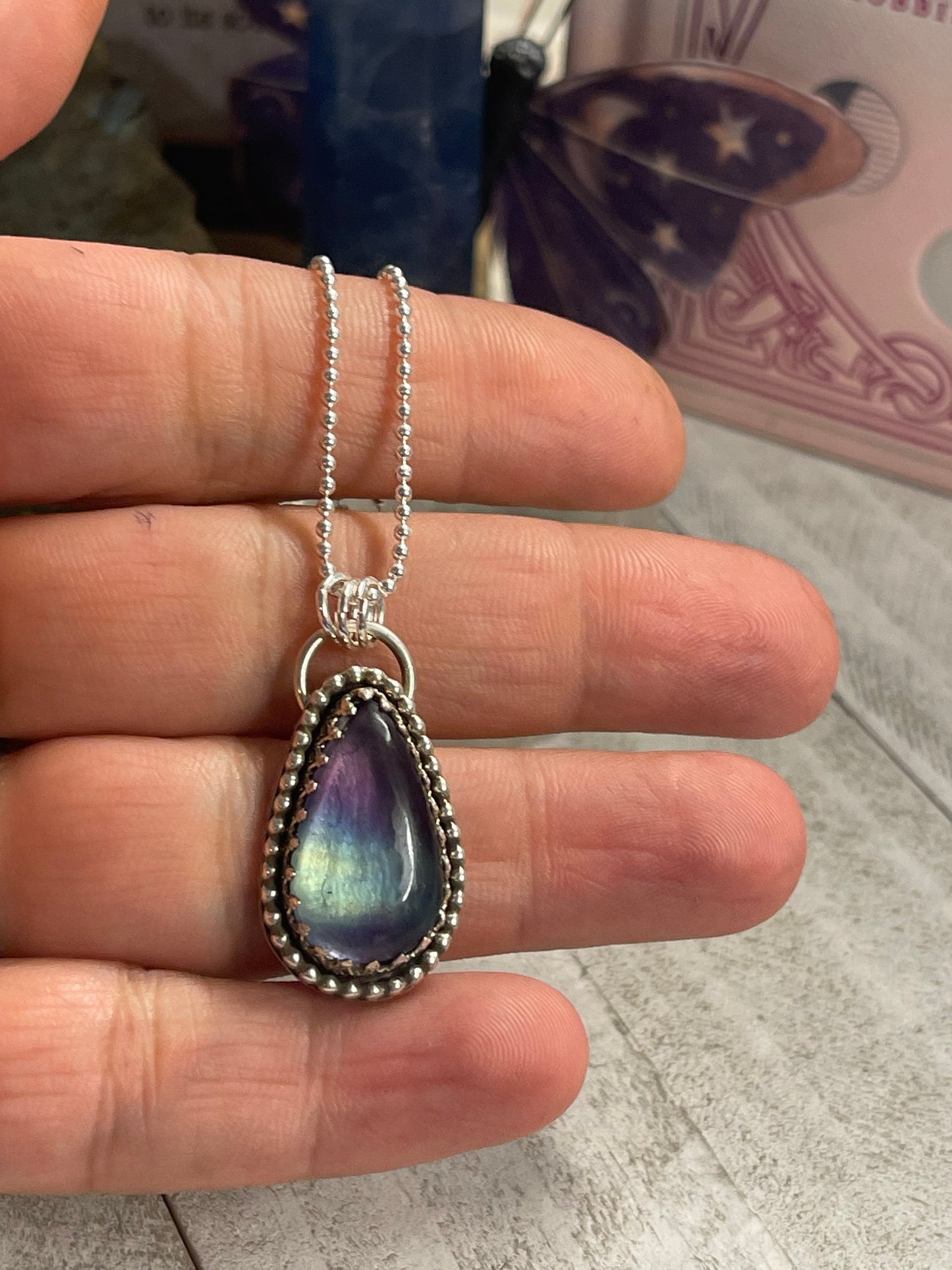 Fluorite Rainbow Teardrop Necklace