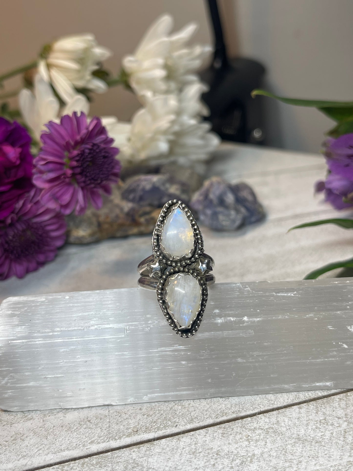 Moonstone Double Stone sterling silver ring size 7