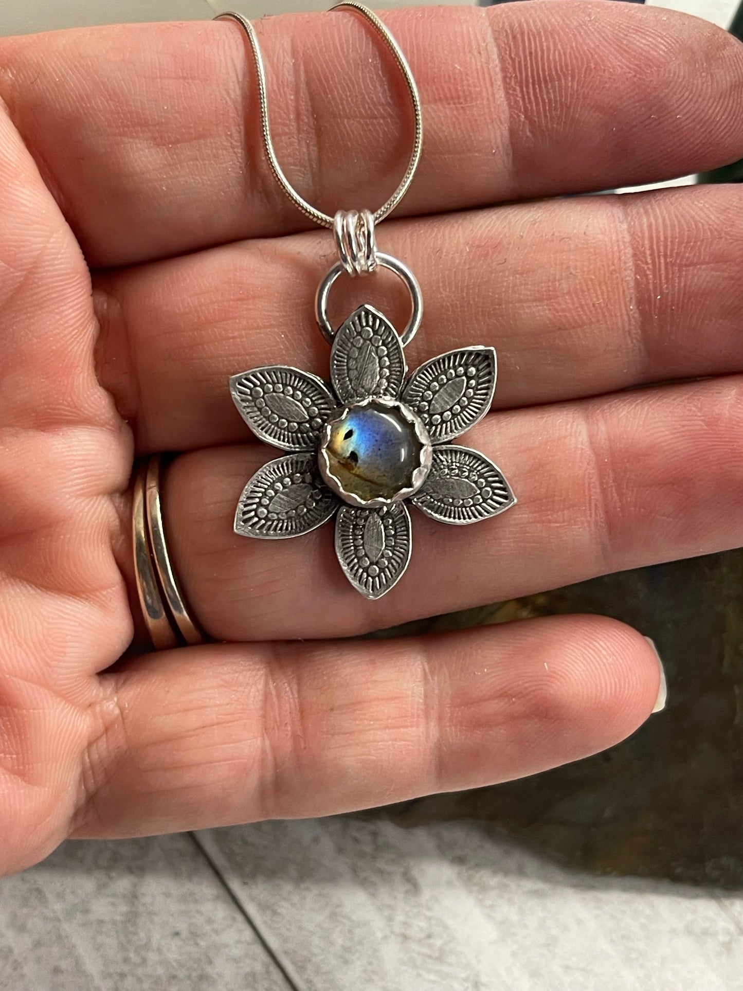 Labradorite Flower necklace sterling silver