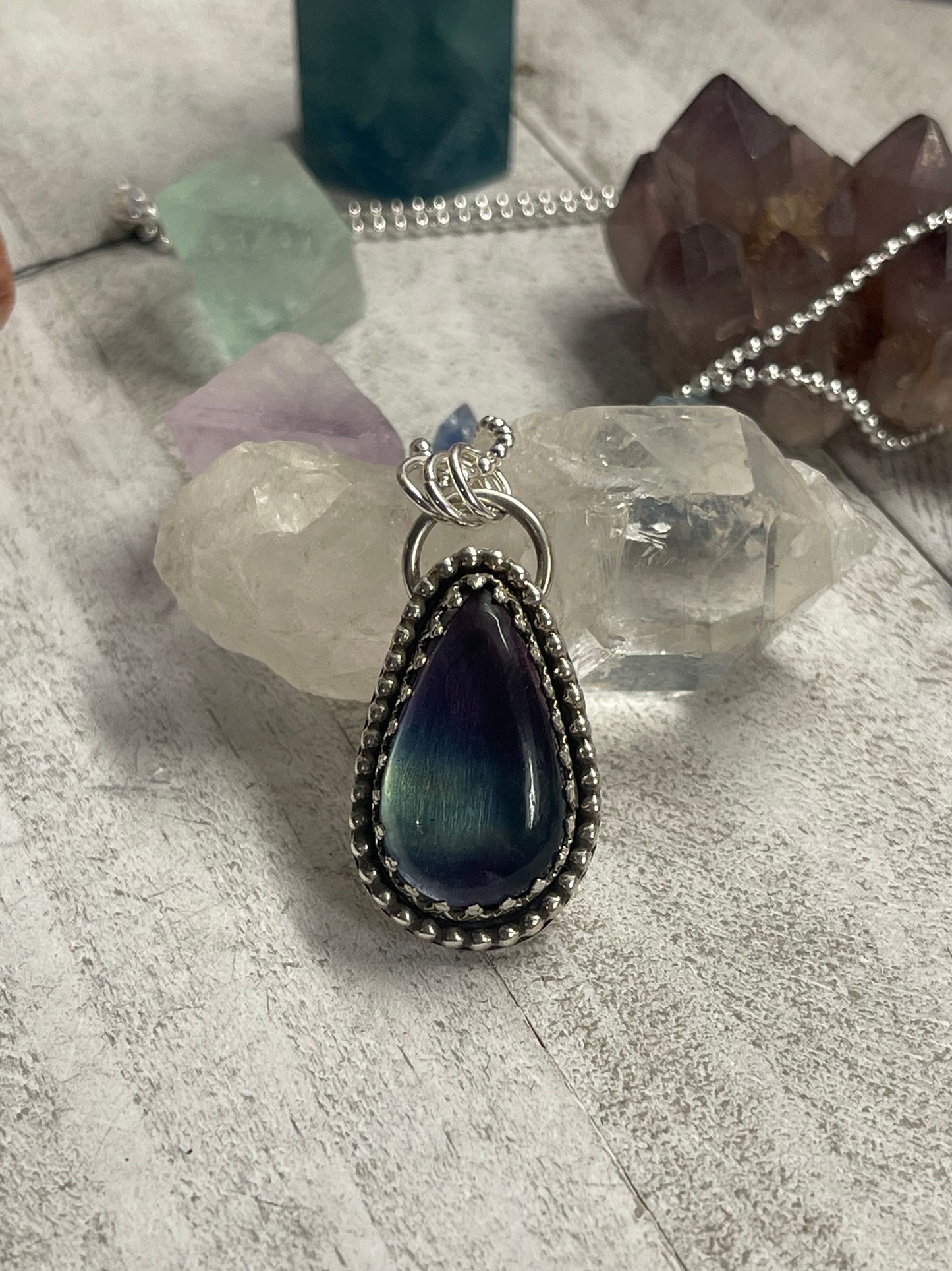 Fluorite Rainbow Teardrop Necklace