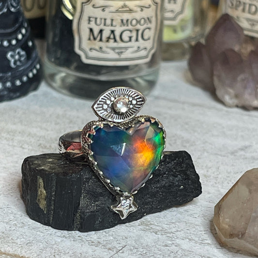 Guard your heart Aurora Opal and Moonstone ring size 8