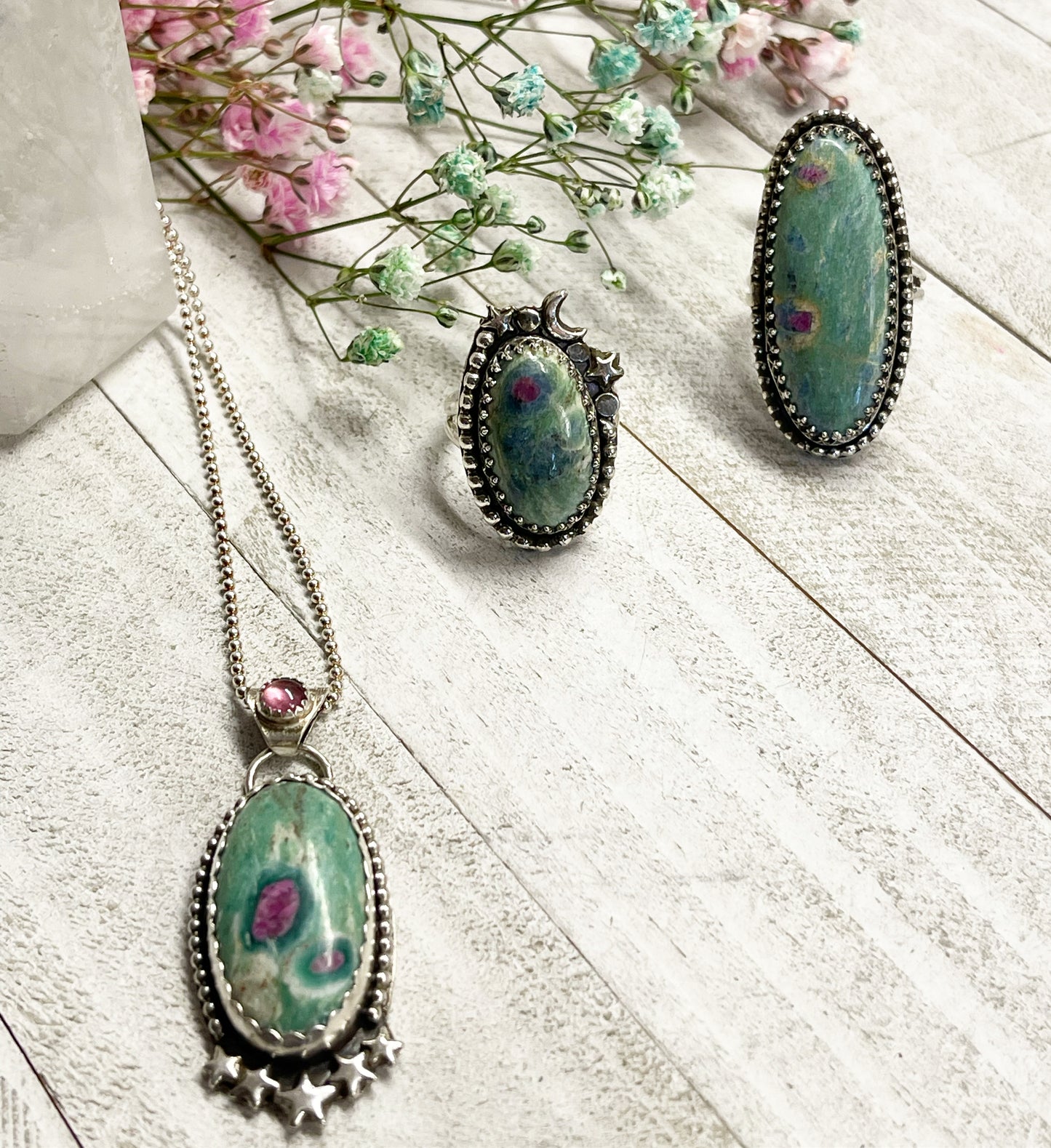 Ruby in Fuschite Necklacewith Pink Tourmaline Bail