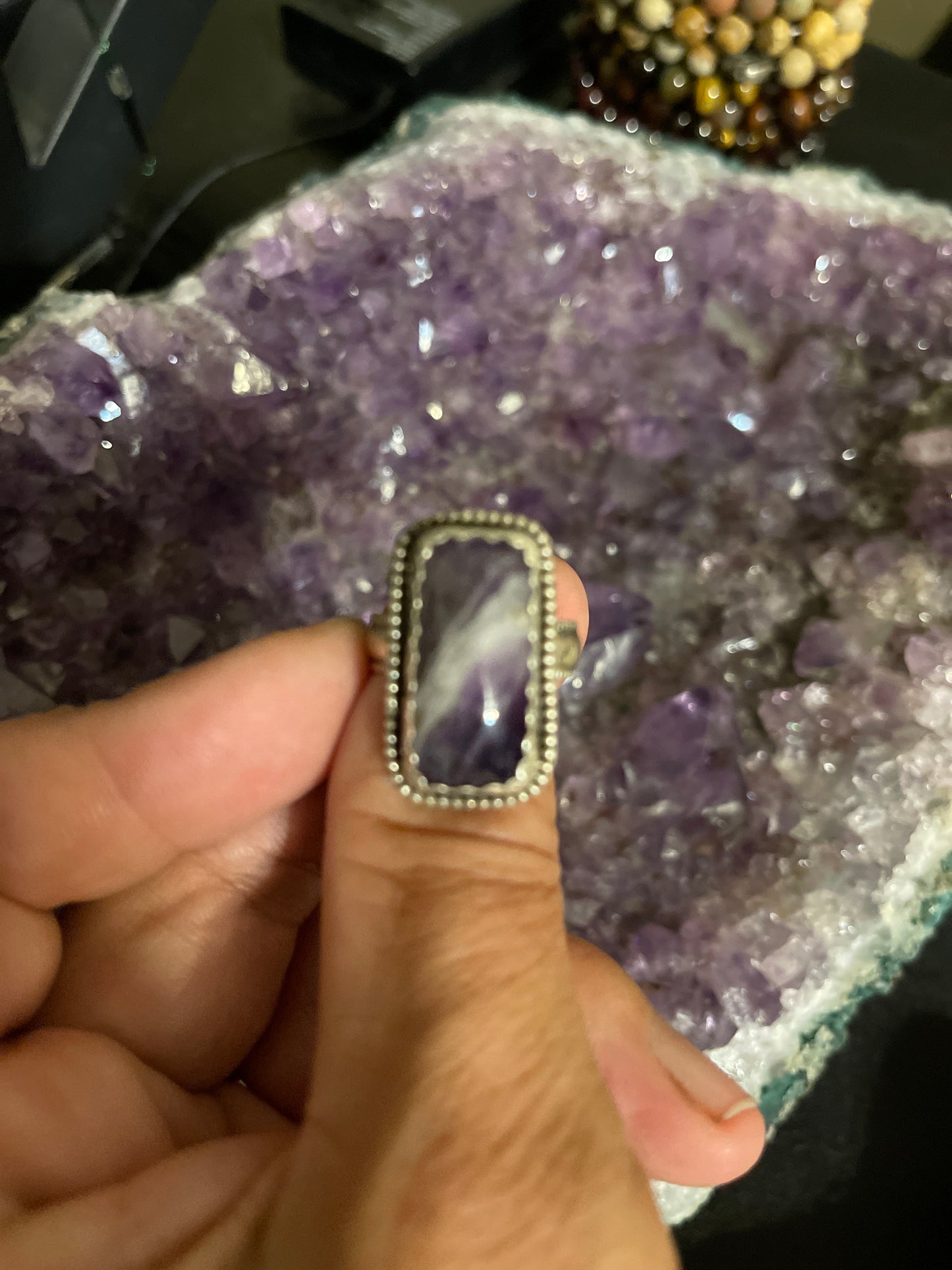 Amethyst Chevron Rectangular Ring Sterling Silver Size 8