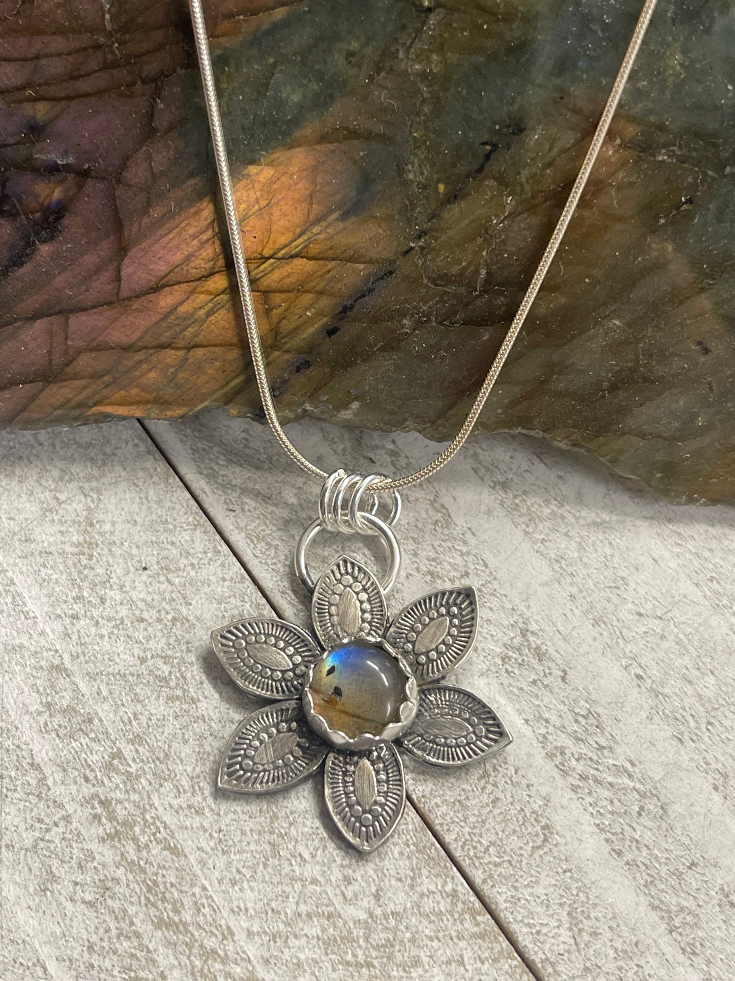 Labradorite Flower necklace sterling silver