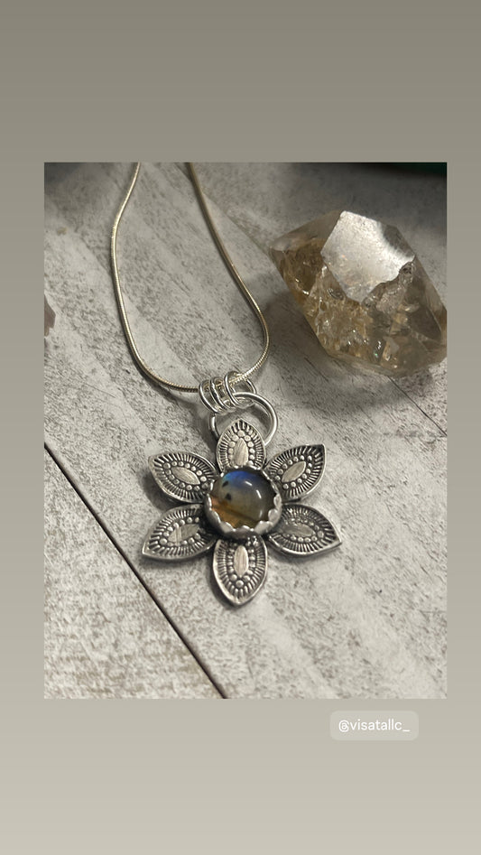 Labradorite Flower necklace sterling silver