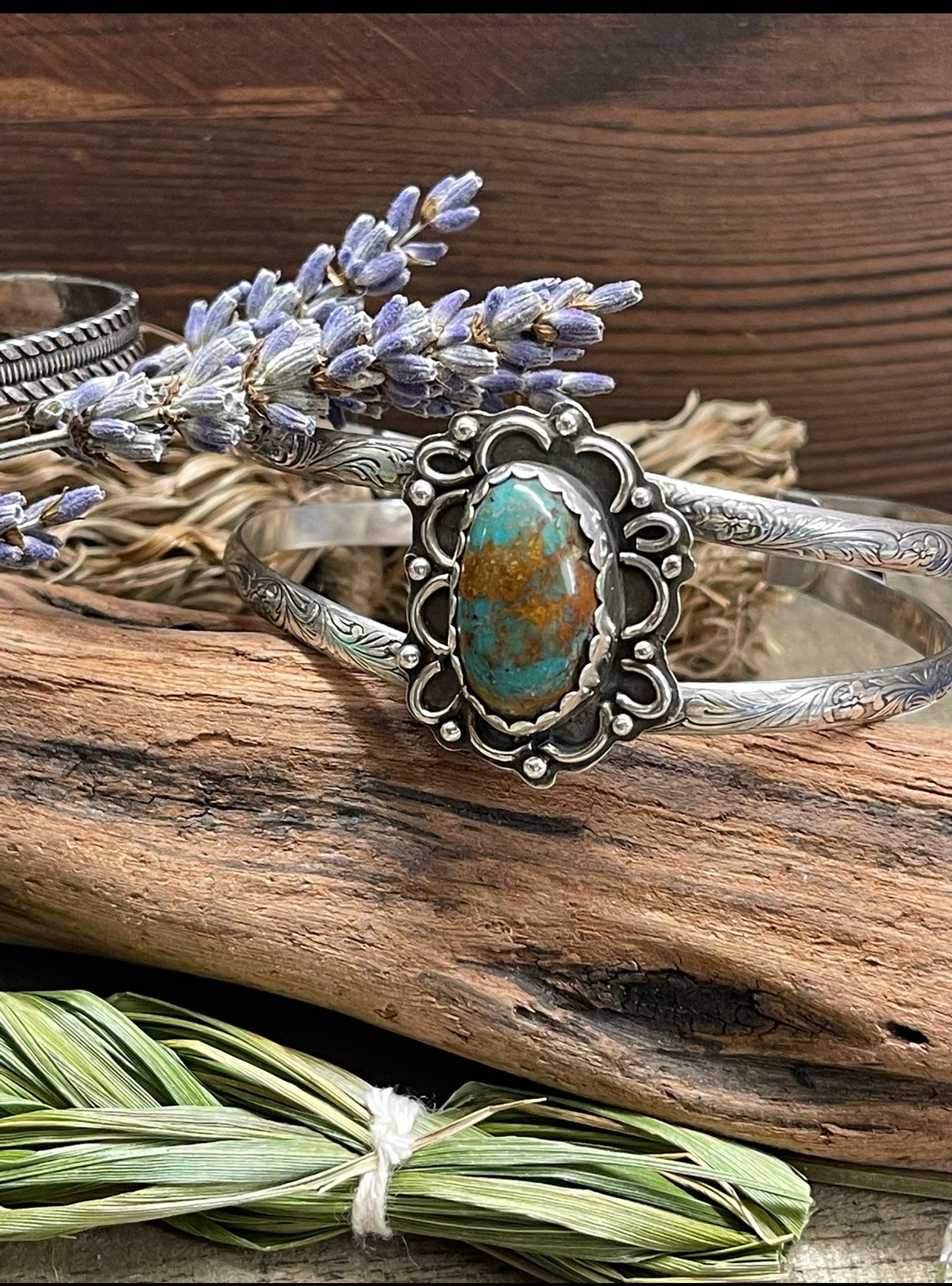 Turquoise Bisbee Flower Cuff Bracelet