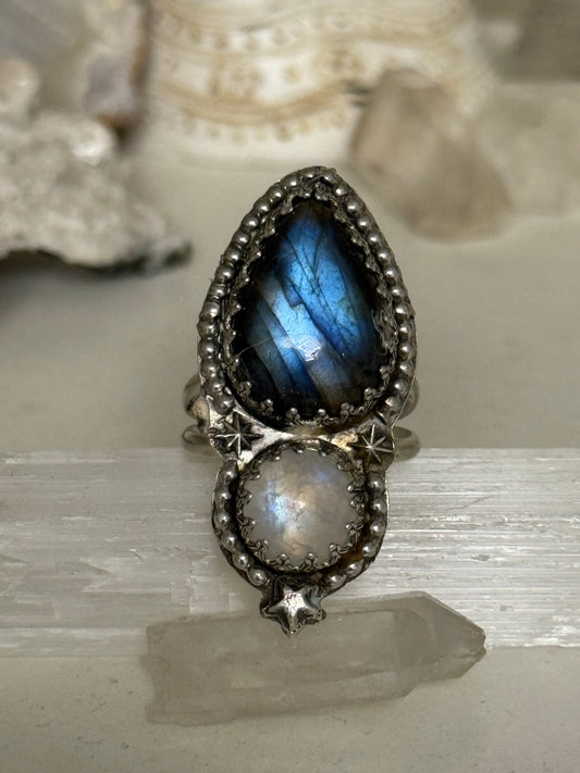 Labradorite and Moonstone Ring sz 7