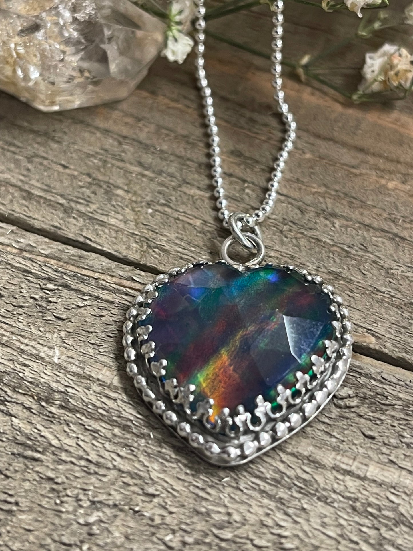 Aurora Opal Rainbow Kiss Heart Necklace