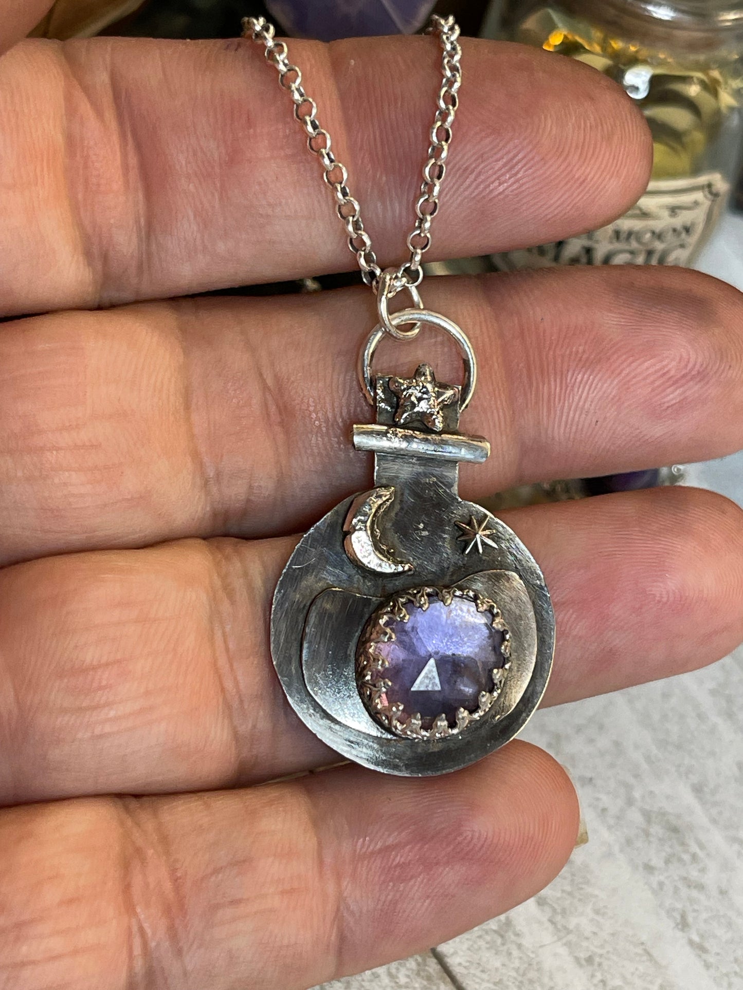 Amethyst Potion Bottle Sterling Silver Necklace