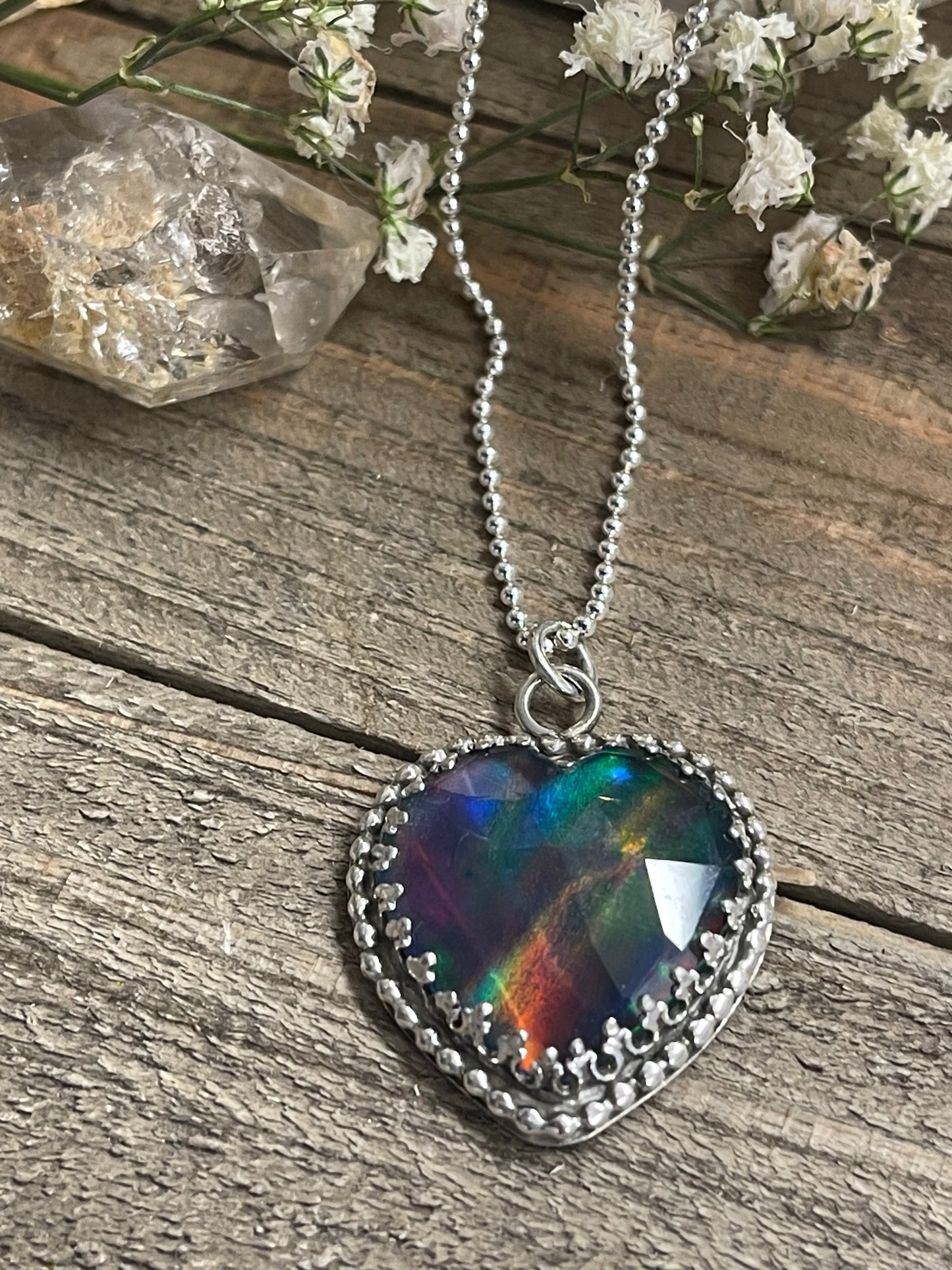 Aurora Opal Rainbow Kiss Heart Necklace