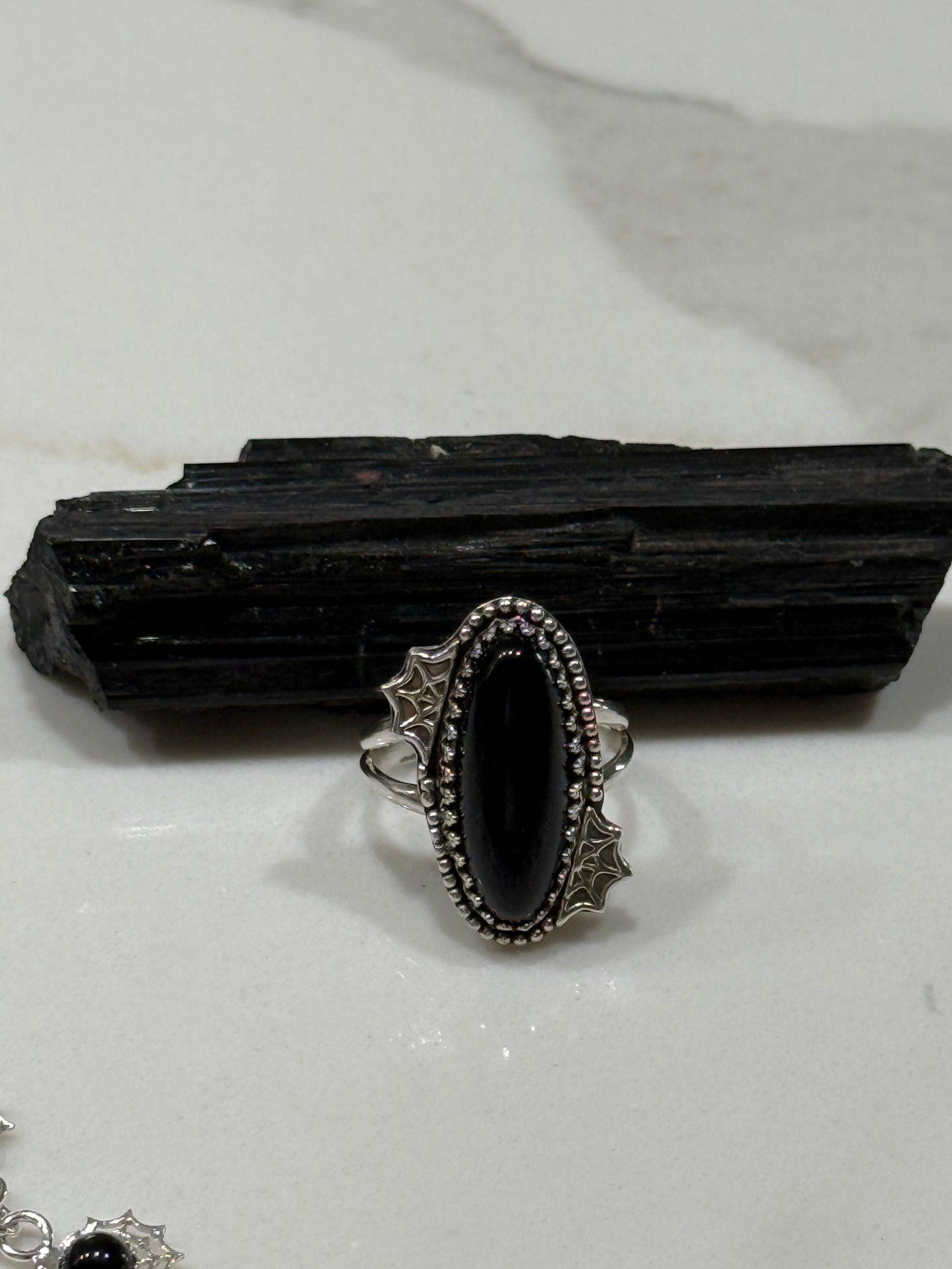 Onyx spiderweb ring size 8