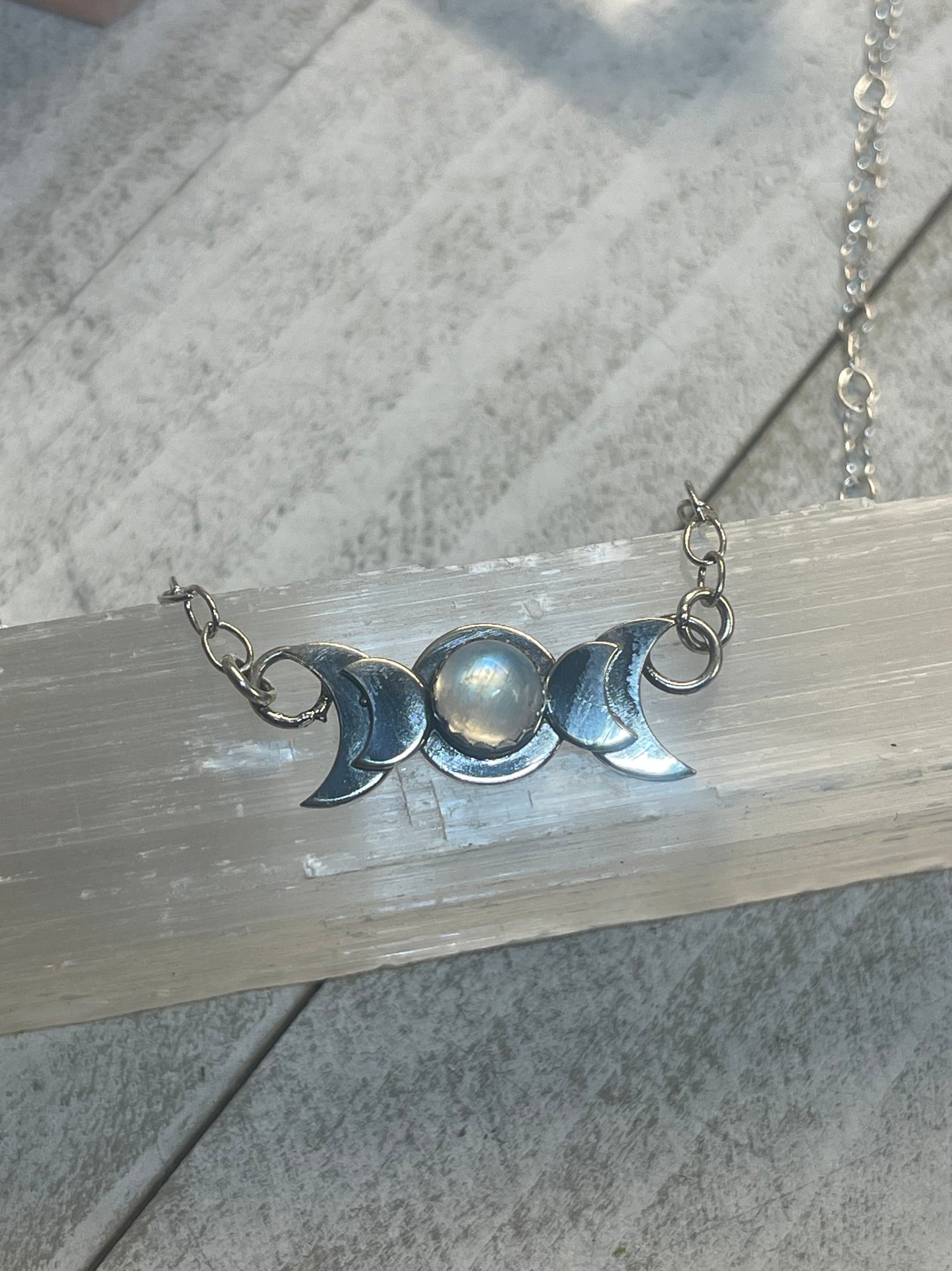 Moonstone Triple Moon Necklace Sterling Silver