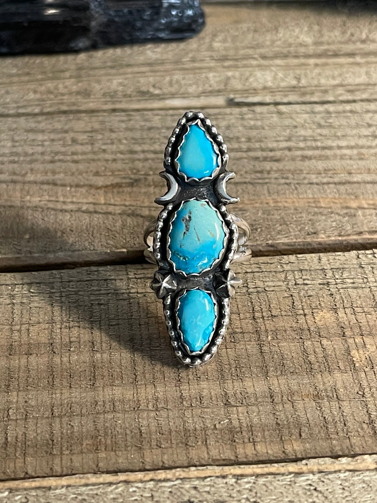 Turquoise Triple stone sterling silver ring size 8 3/4