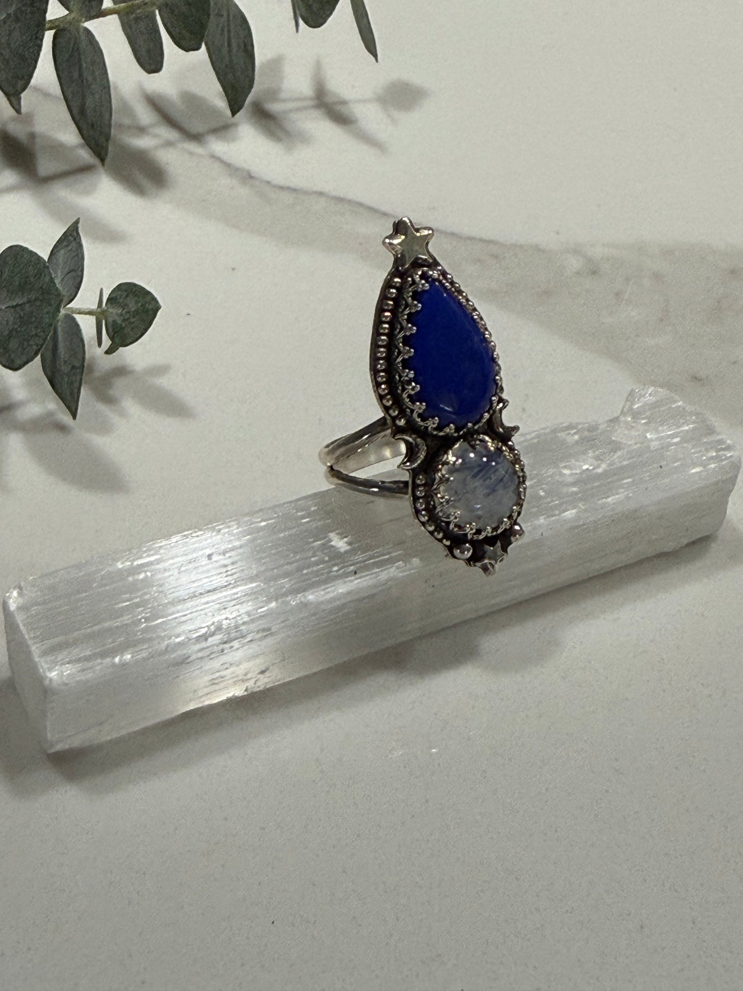 Lapis and Moonstone Cosmic Ring Size 8