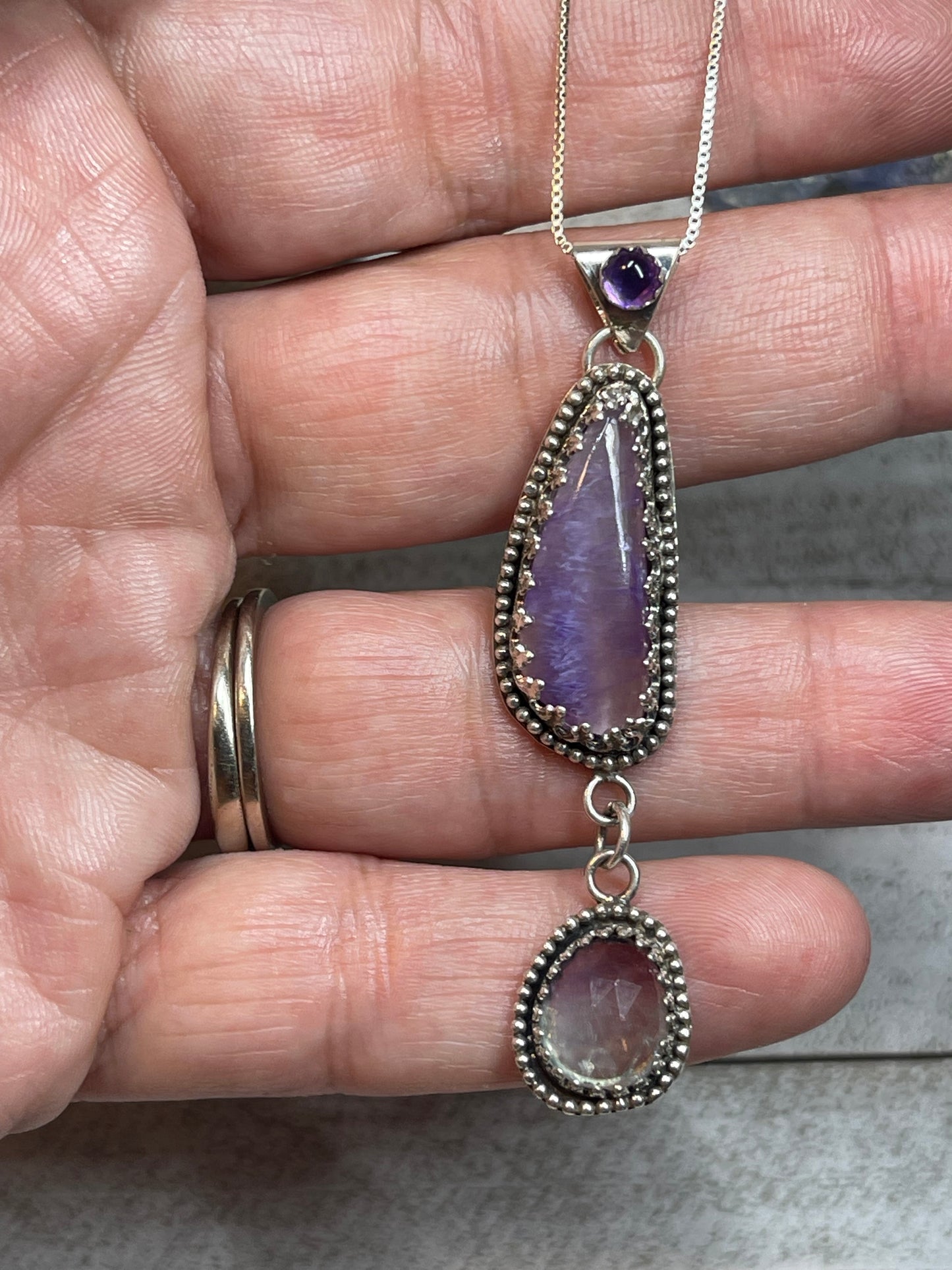 Amethyst, Charoite & Fluorite Necklace