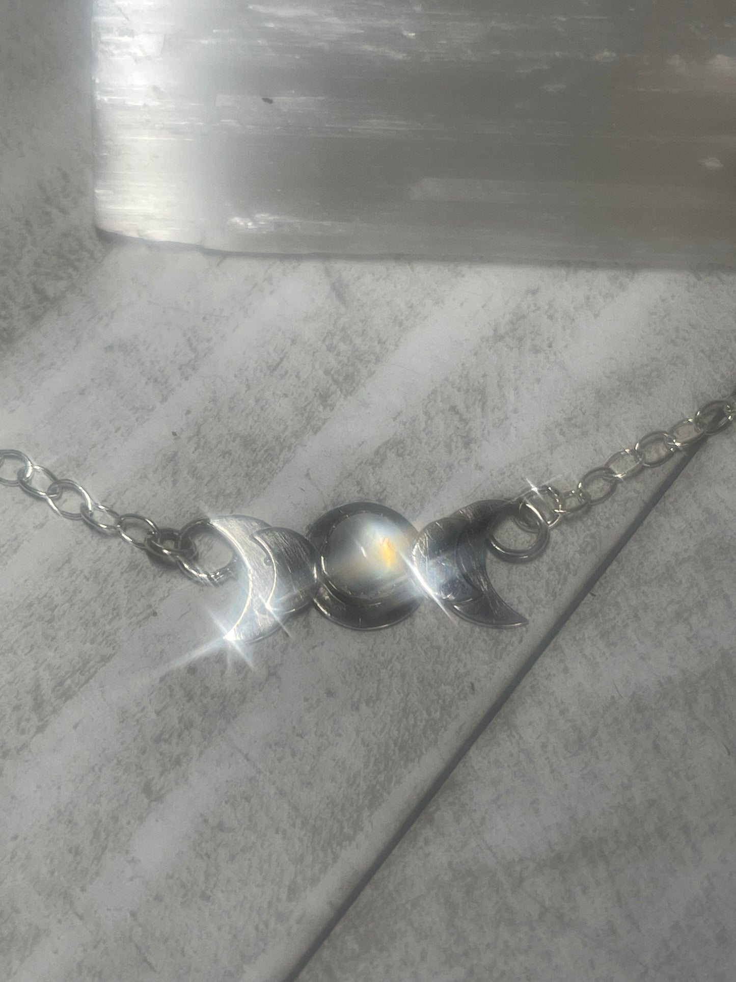 Moonstone Triple Moon Necklace Sterling Silver