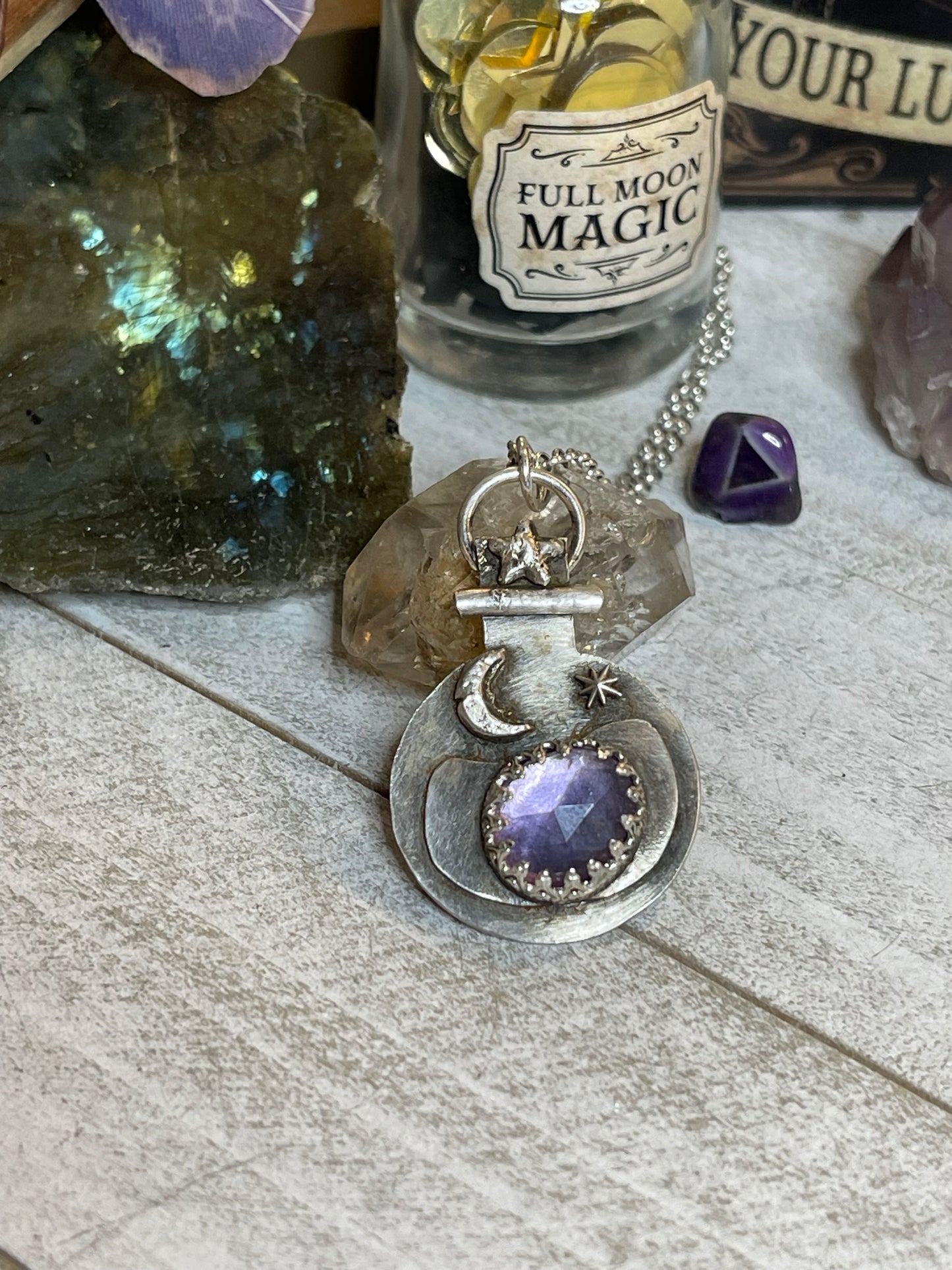 Amethyst Potion Bottle Sterling Silver Necklace