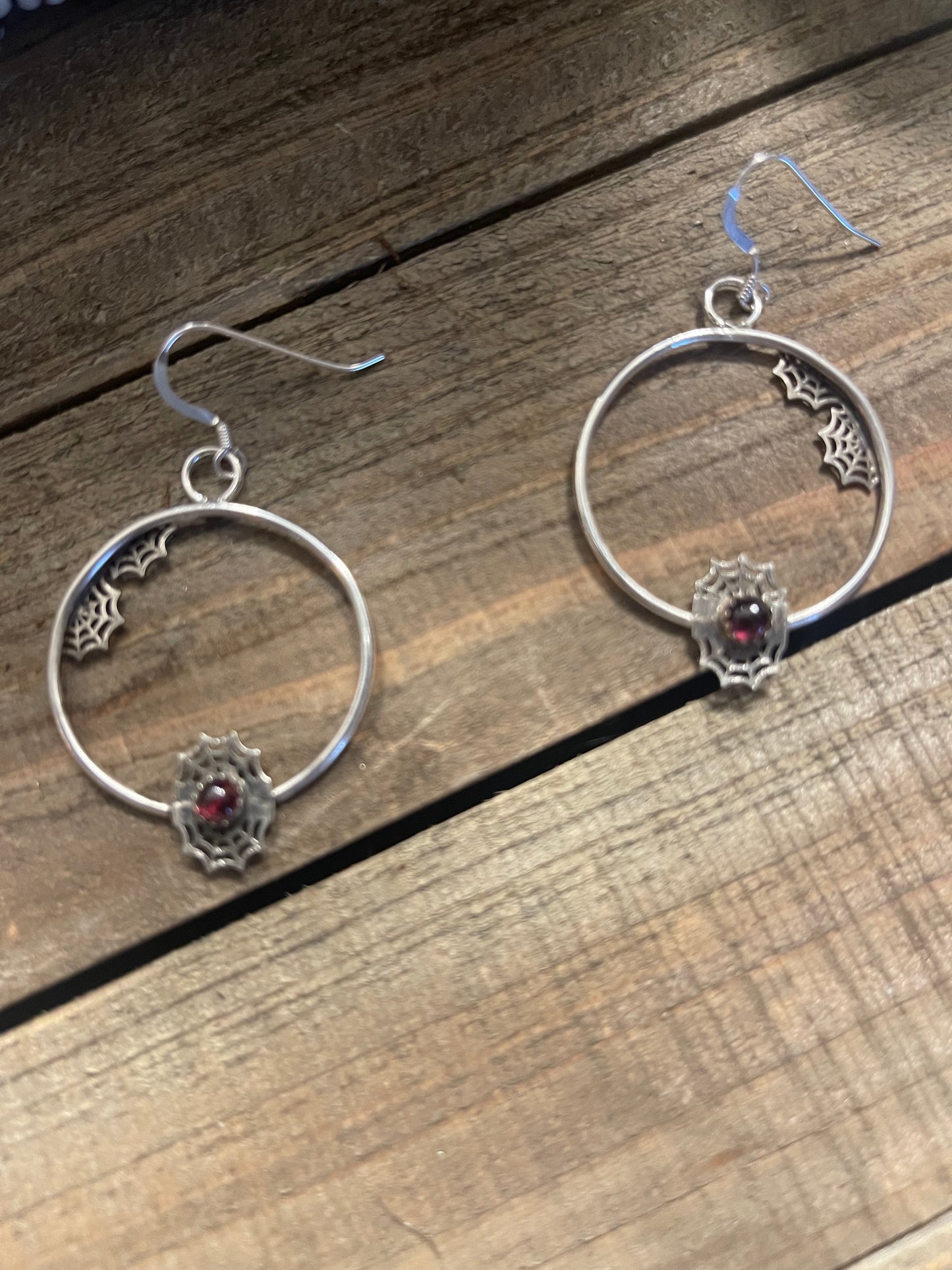 Spiderweb gemstone hoop earrings sterling silver