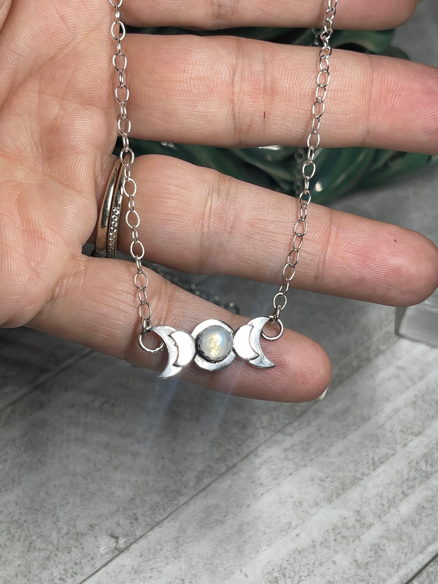 Moonstone Triple Moon Necklace Sterling Silver