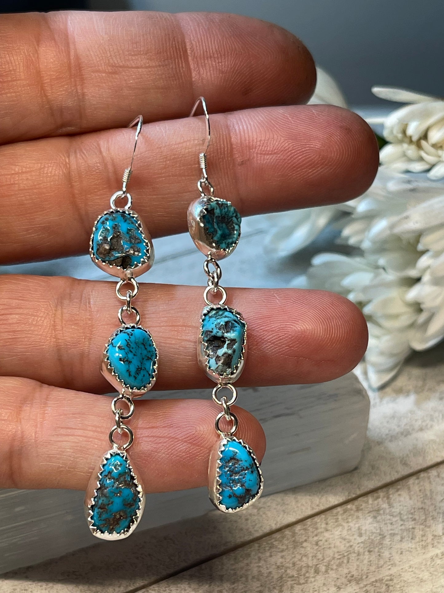 Vintage Kingman Turquoise 3 stone earrings