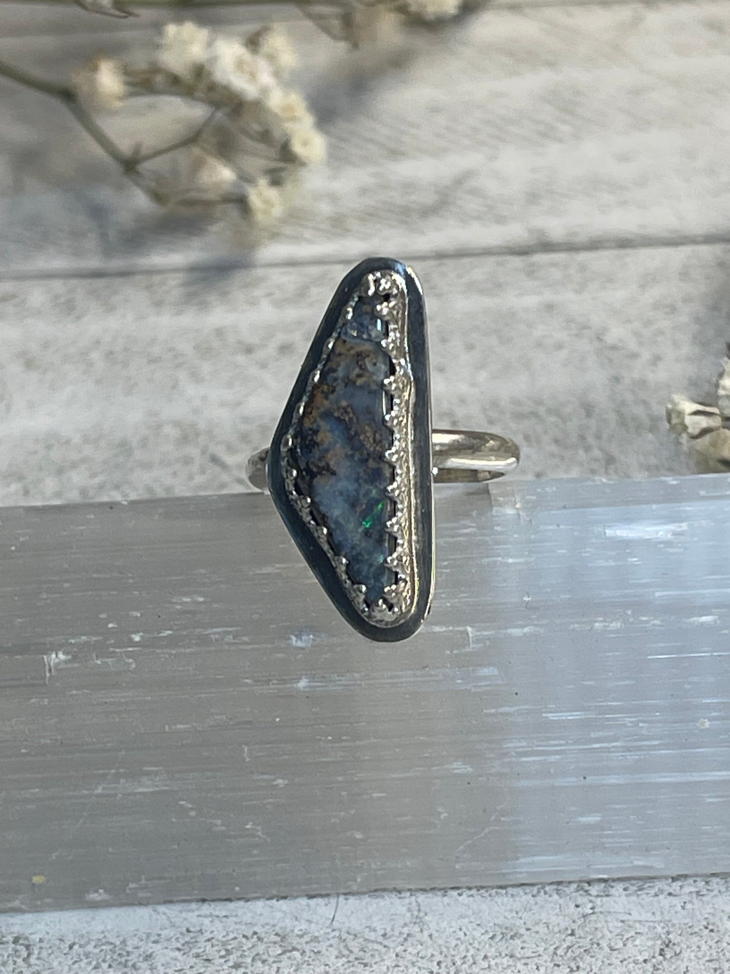 Boulder Opal Triangular Treasure Ring Size 6