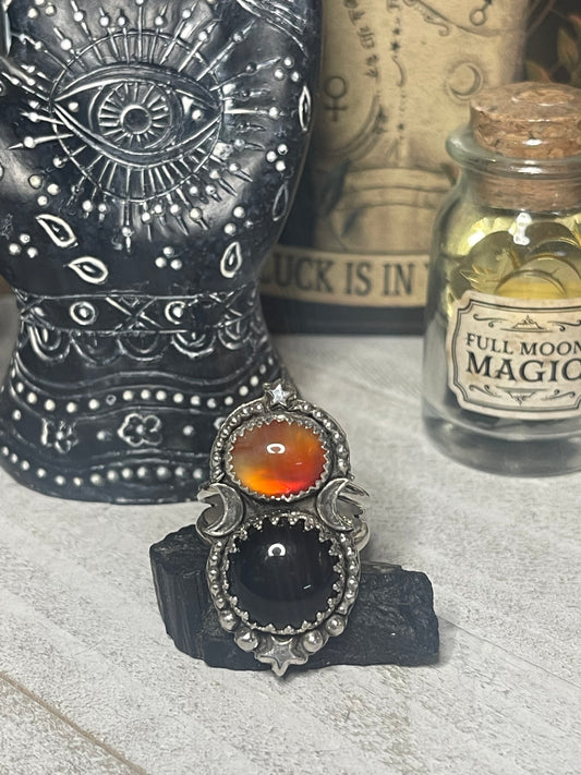 Carnelian & Onyx Celestial Ring size 10 1/2