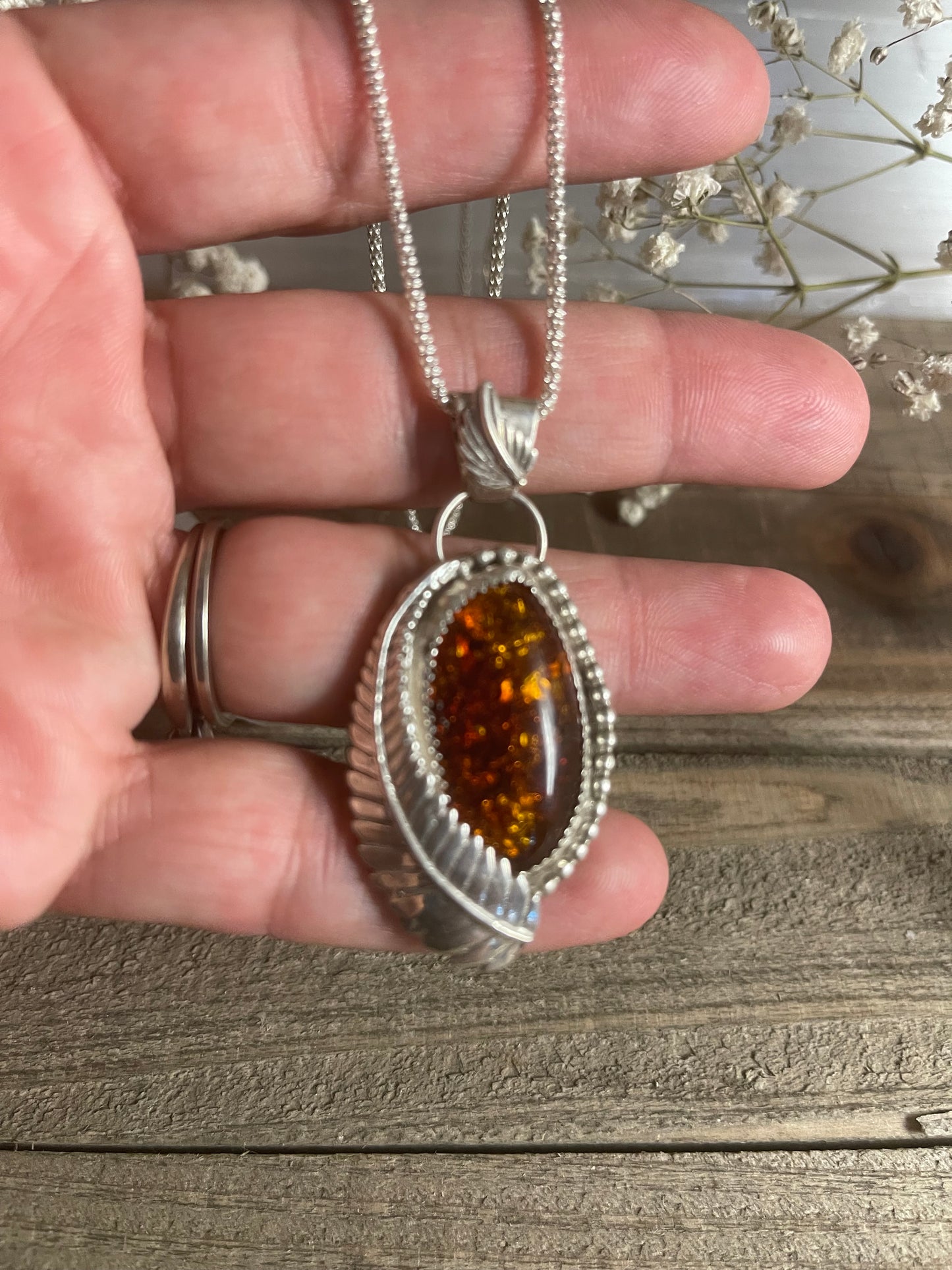 Baltic Amber sterling silver leaf 🍂 Necklace