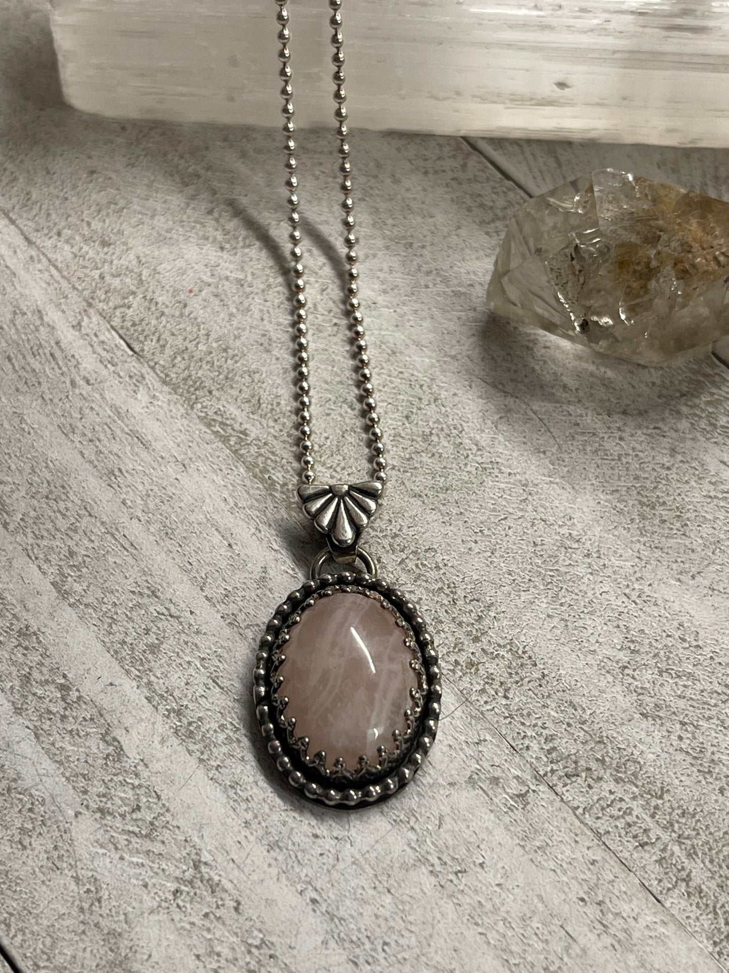 Rose Quartz Necklace with Talavera Tile Bail