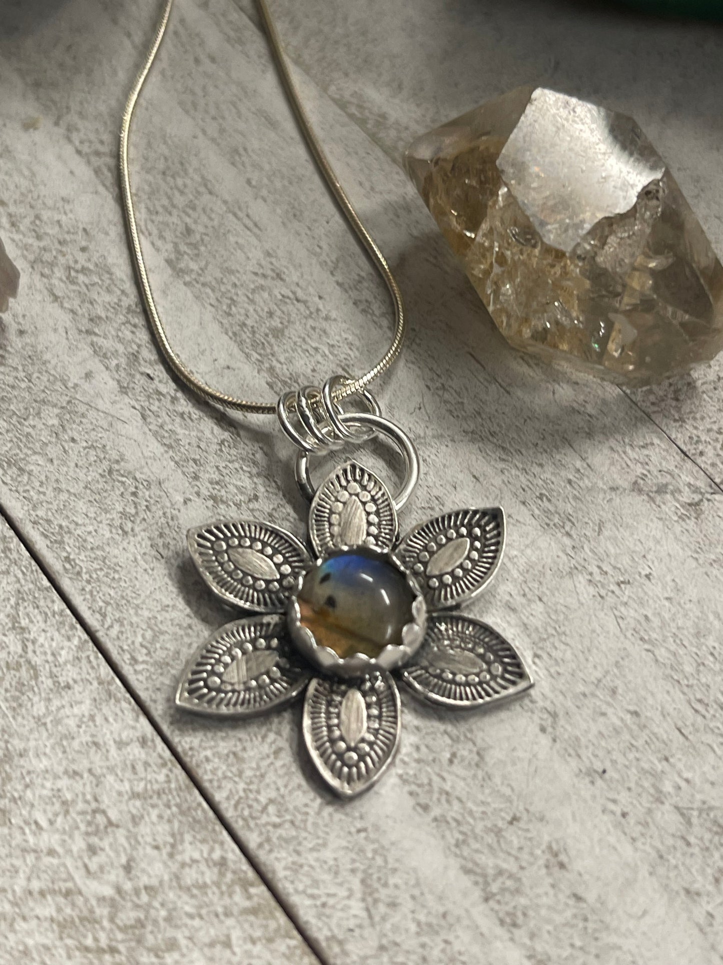 Labradorite Flower necklace sterling silver