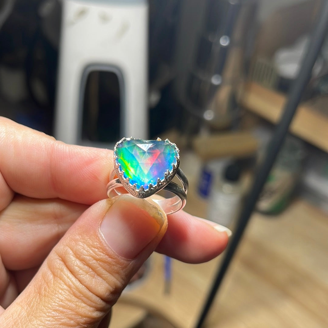 Aurora Opal Heart Ring size 9