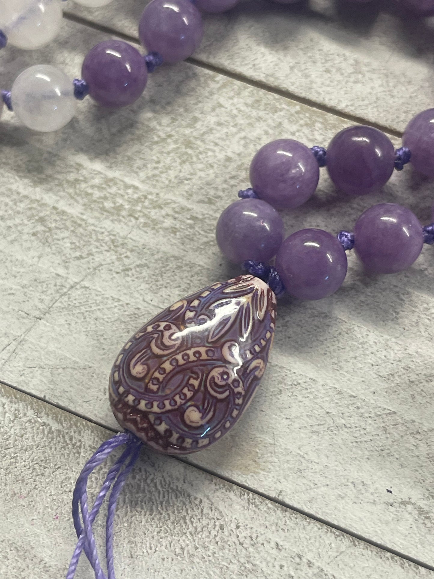 Amethyst, Quartz and Lilac Agate “Purple Peace ☮️ “ Mala