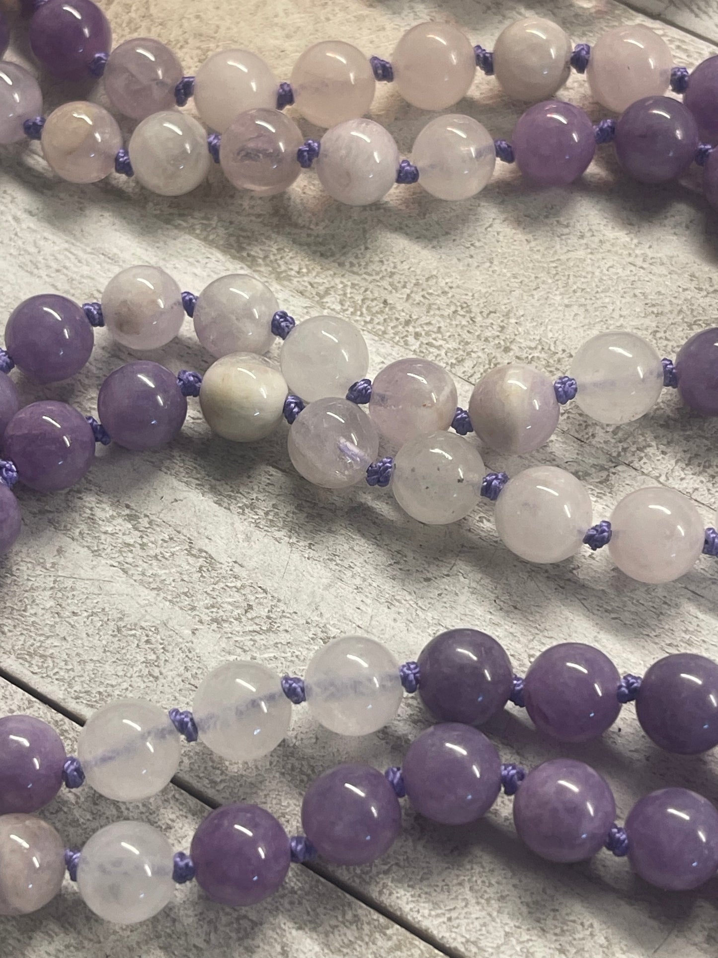 Amethyst, Quartz and Lilac Agate “Purple Peace ☮️ “ Mala