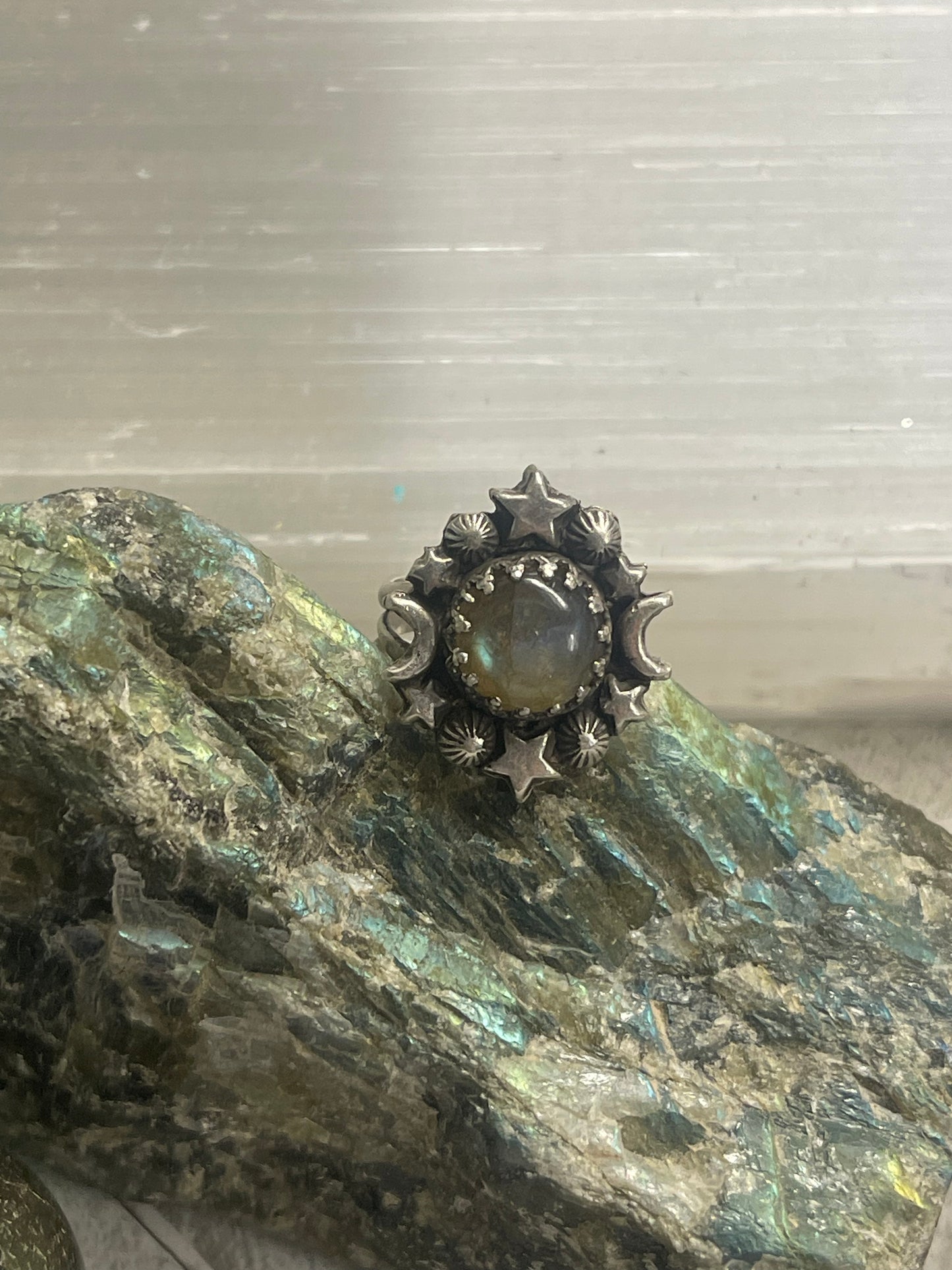 Labradorite cosmos ring size 5