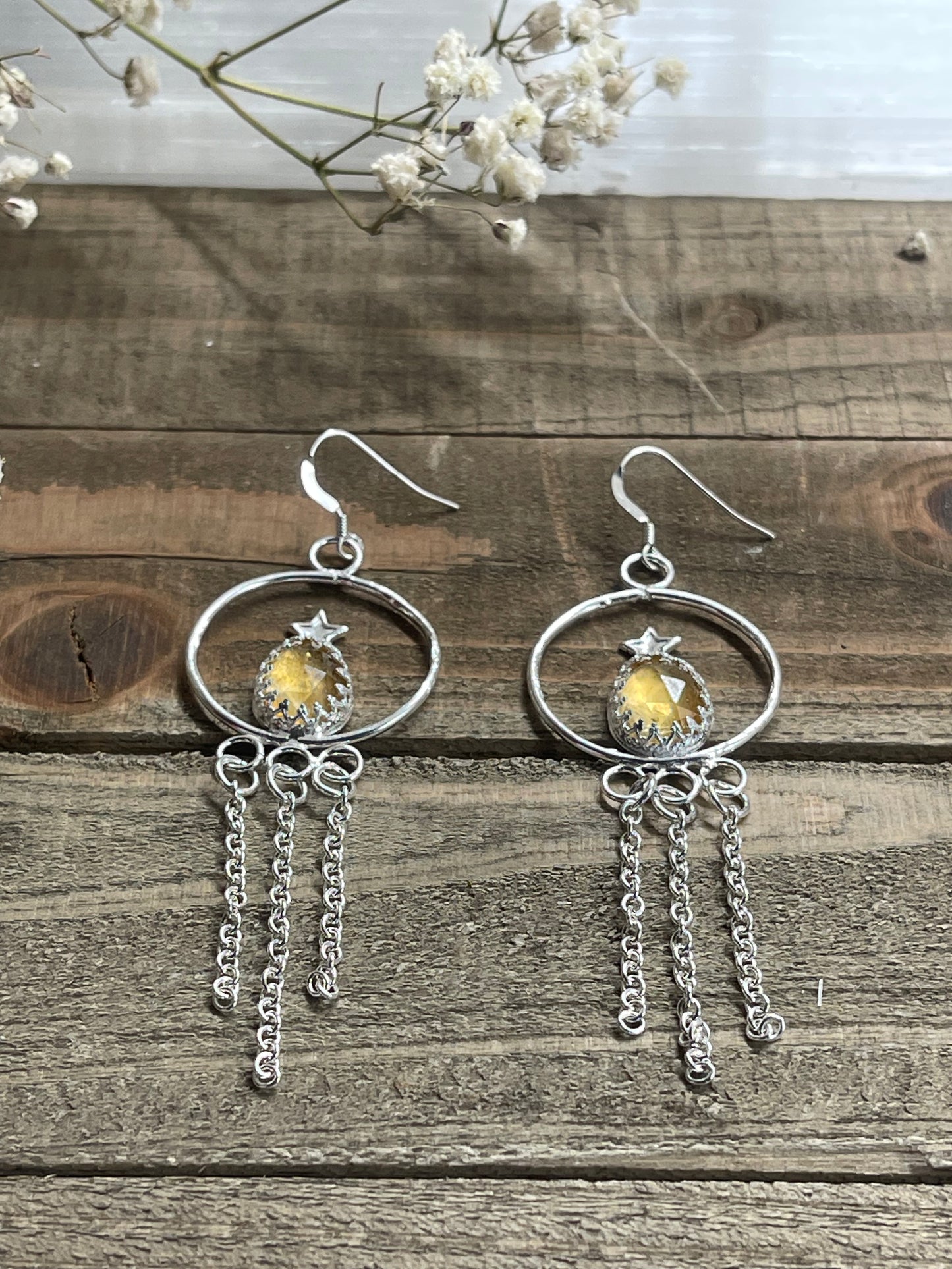 Citrine Shooting Stars Hoop Earrings