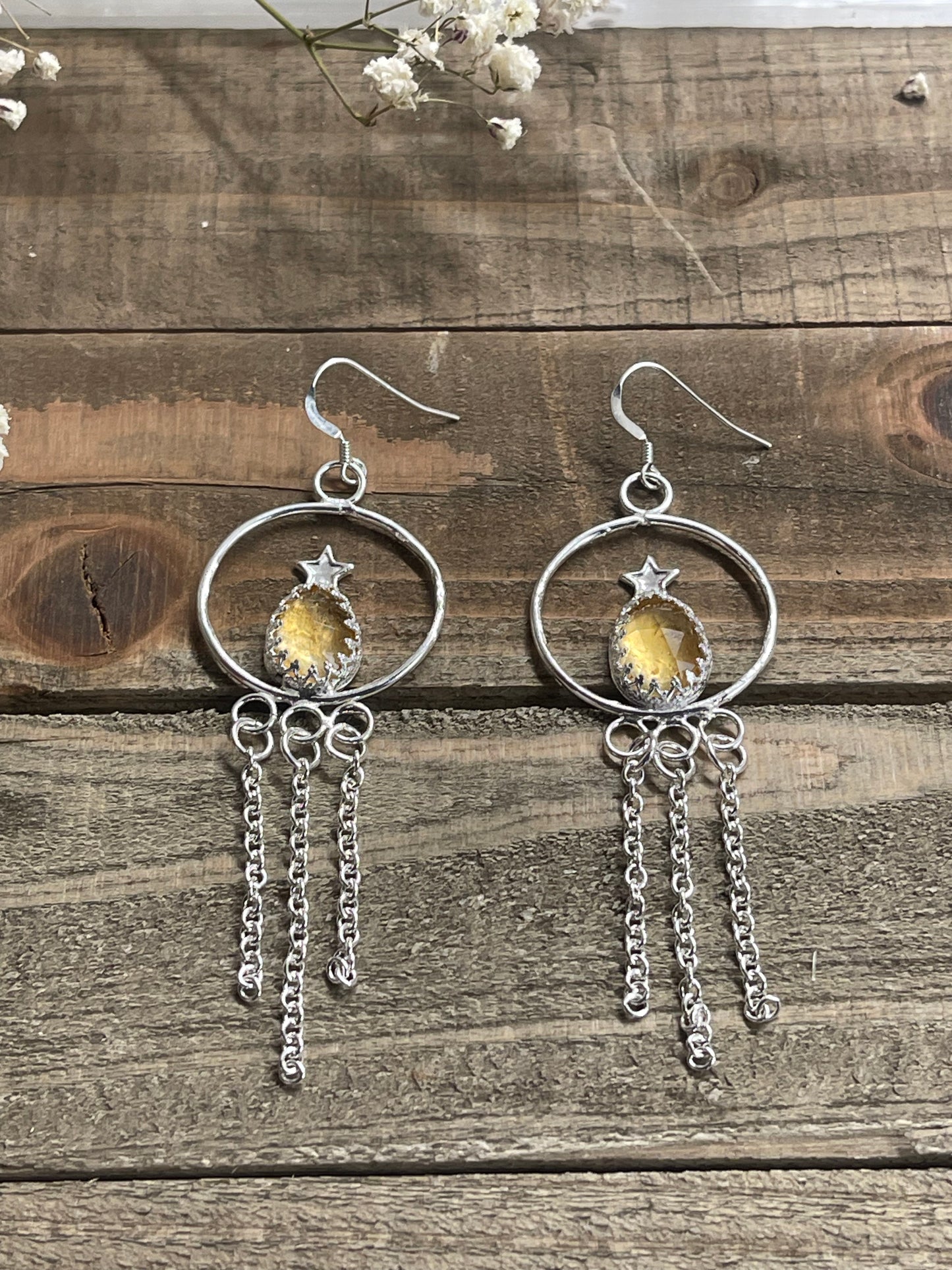 Citrine Shooting Stars Hoop Earrings